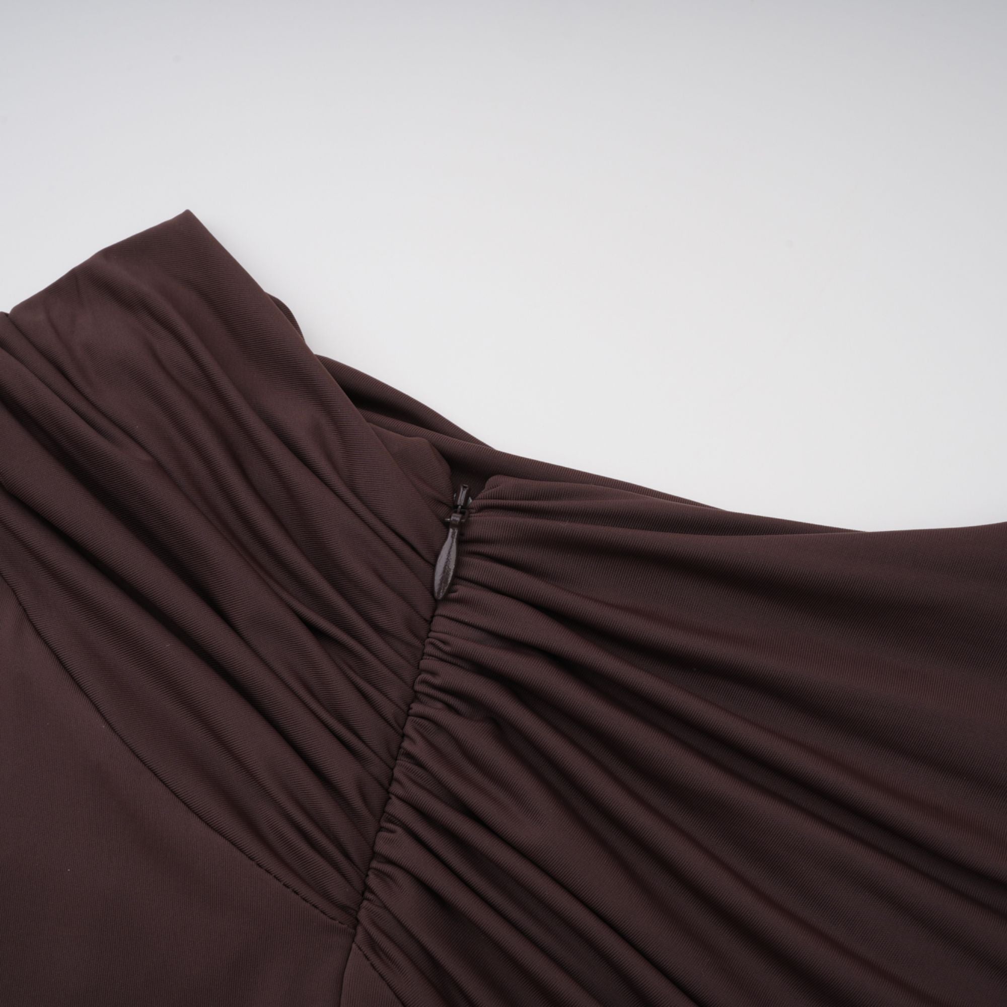 Prune Brown Night Out Asymmetrical Ruched Midi Dress (Final Sale)