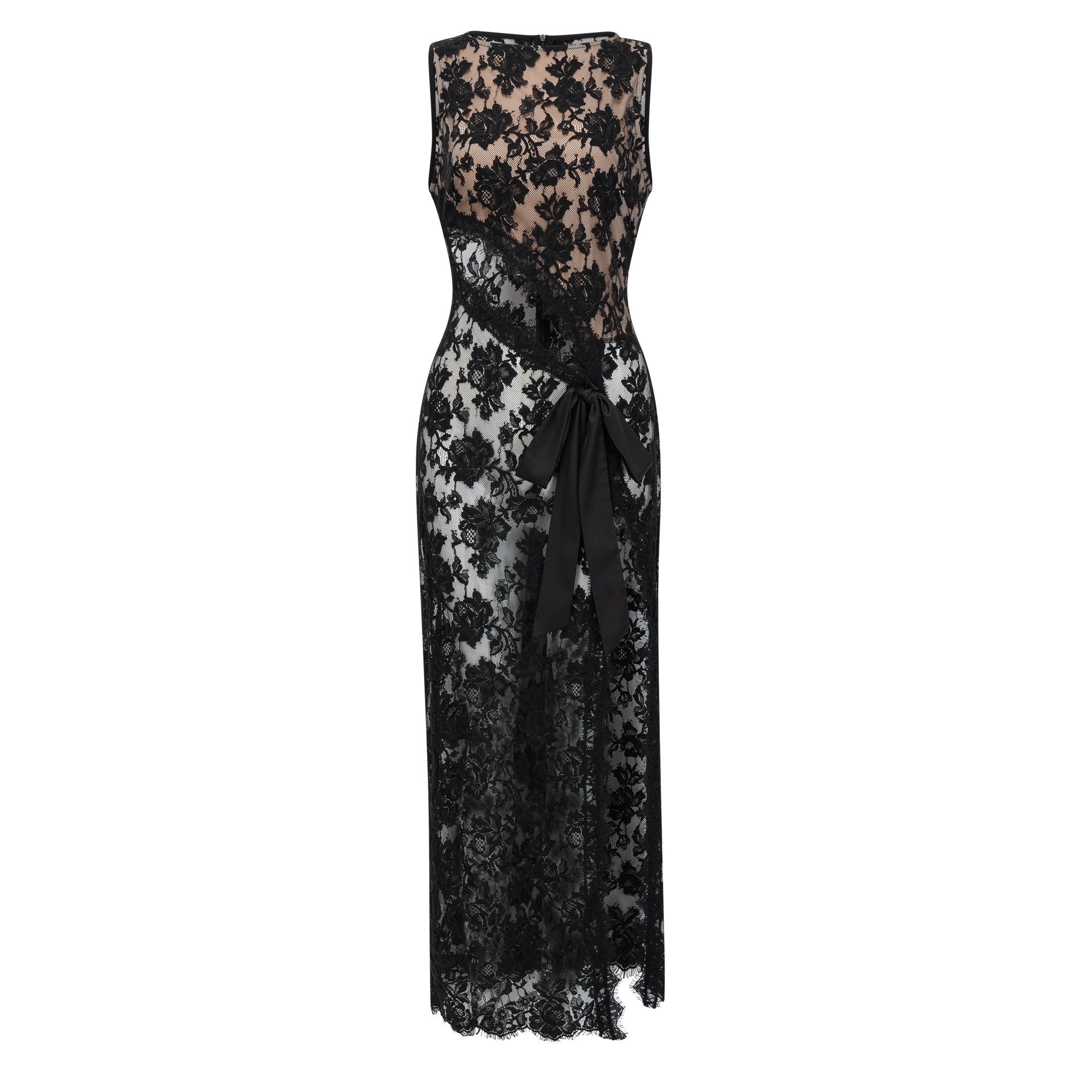 Olesya Black Semi Sheer Lace Maxi Dress (Final Sale-US Only)