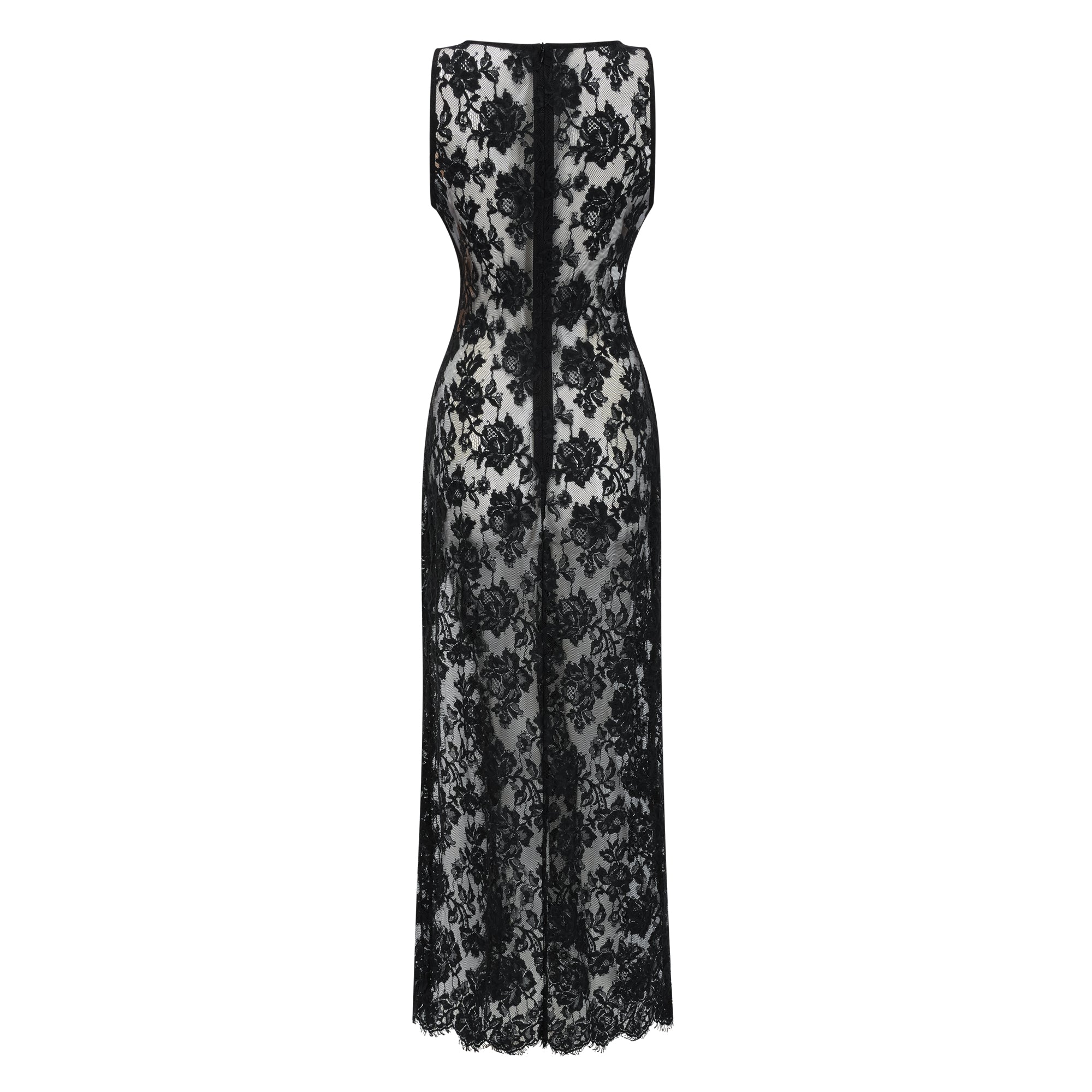 Olesya Black Semi Sheer Lace Maxi Dress (Final Sale-US Only)