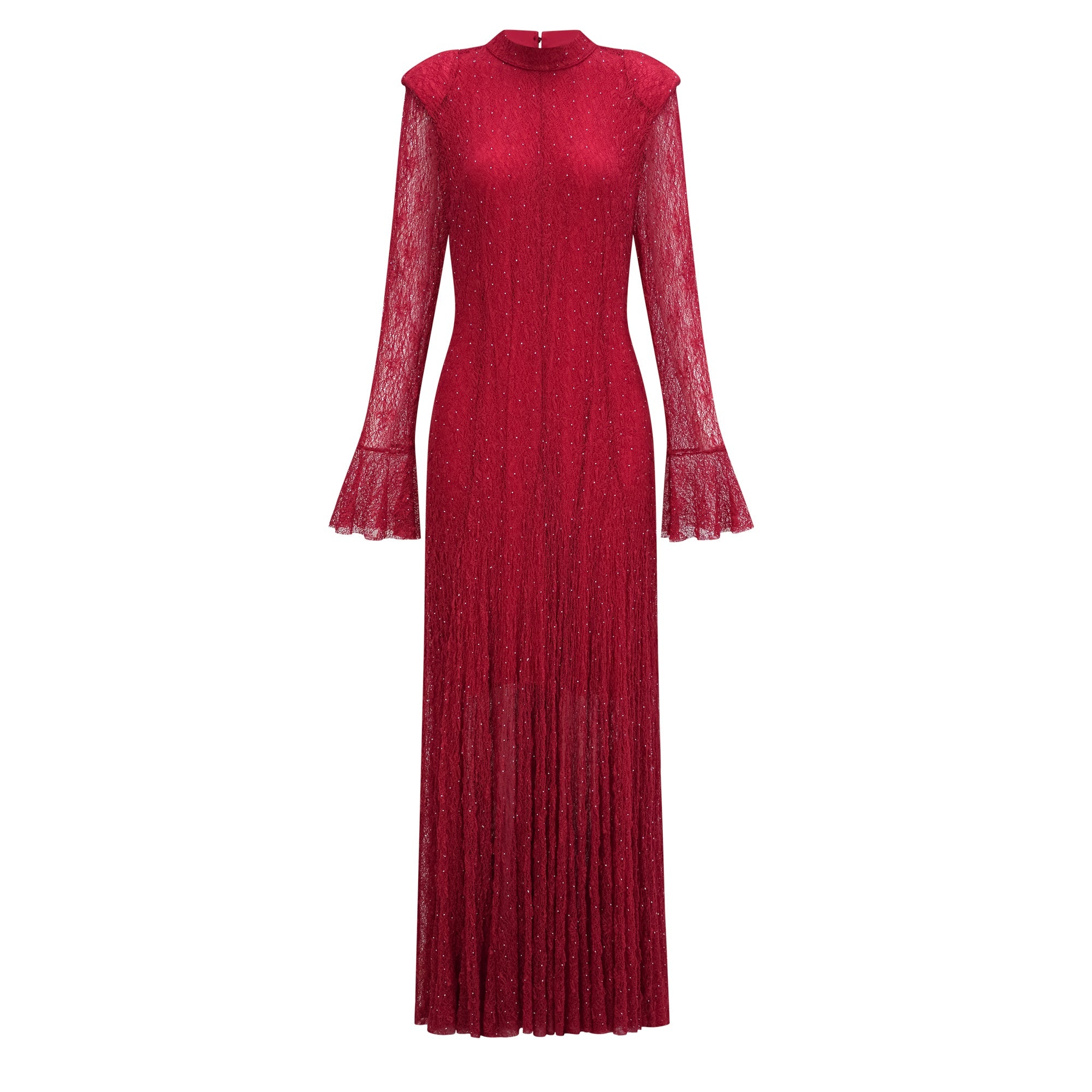 Justyna Red Rhinestone Guipure Lace Maxi Dress (Final Sale)