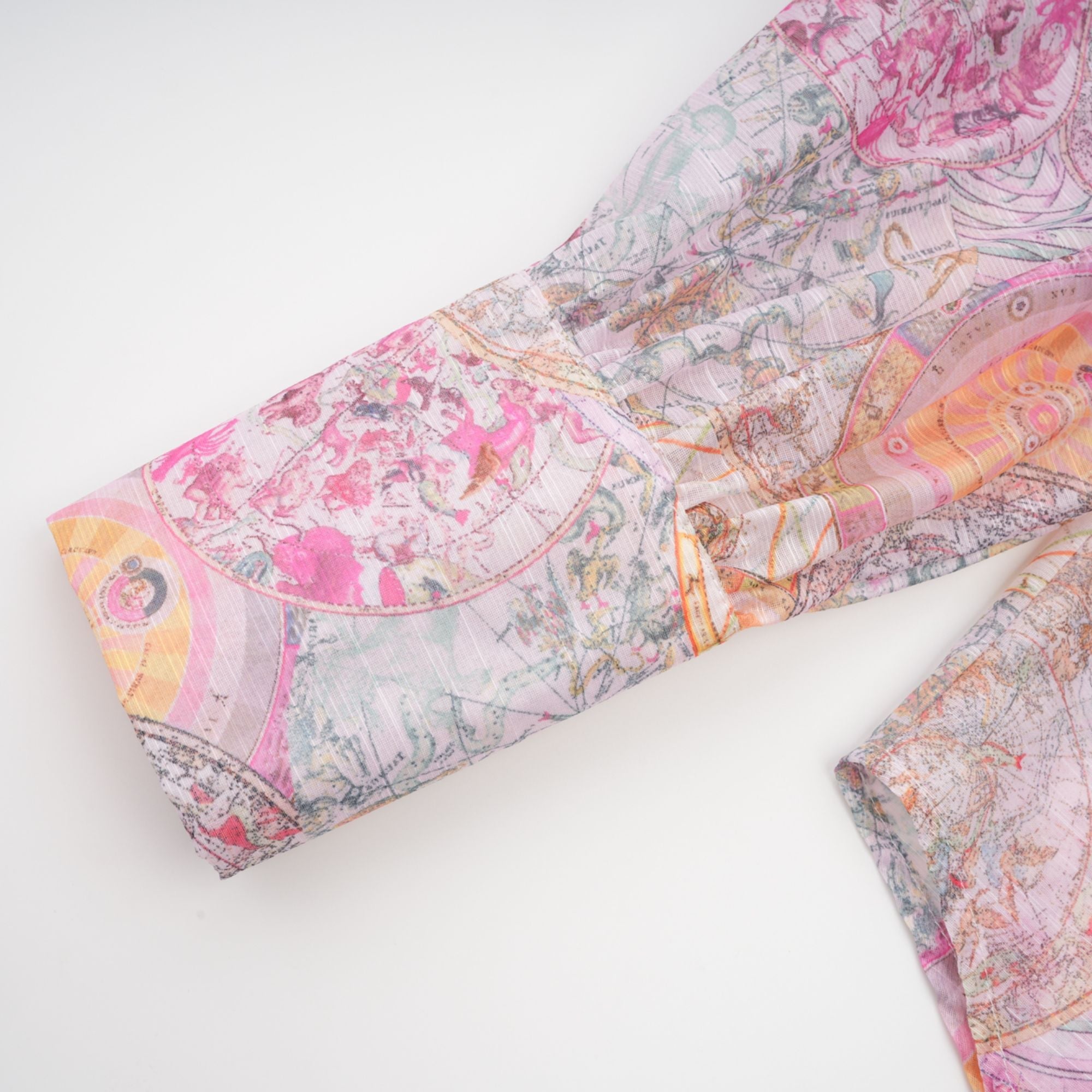 Cherry pink pattern-print shirt & skirt matching set（Final Sale）