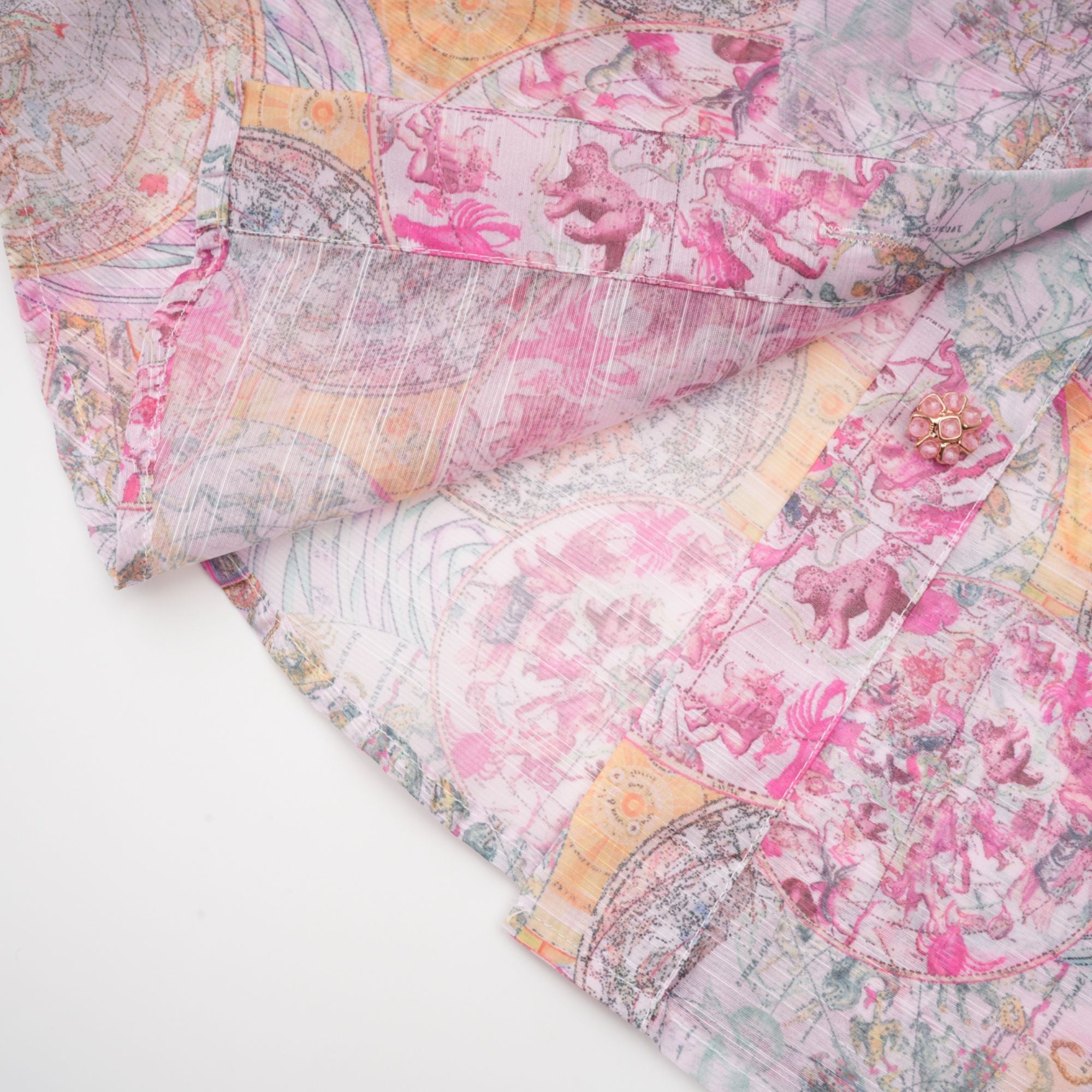 Cherry pink pattern-print shirt & skirt matching set（Final Sale）