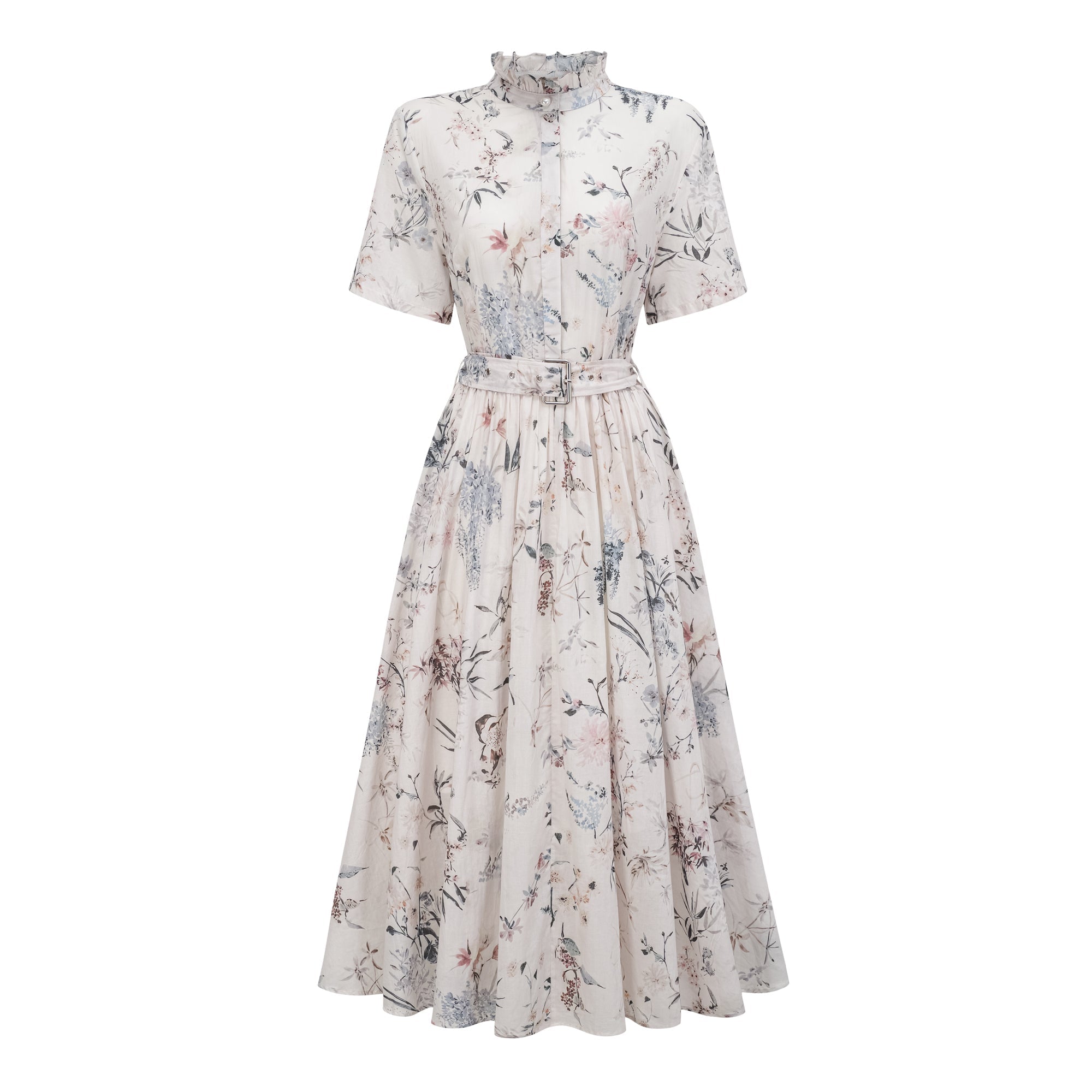 Héloïse White Floral Print Summer Midi Dress (Final Sale)