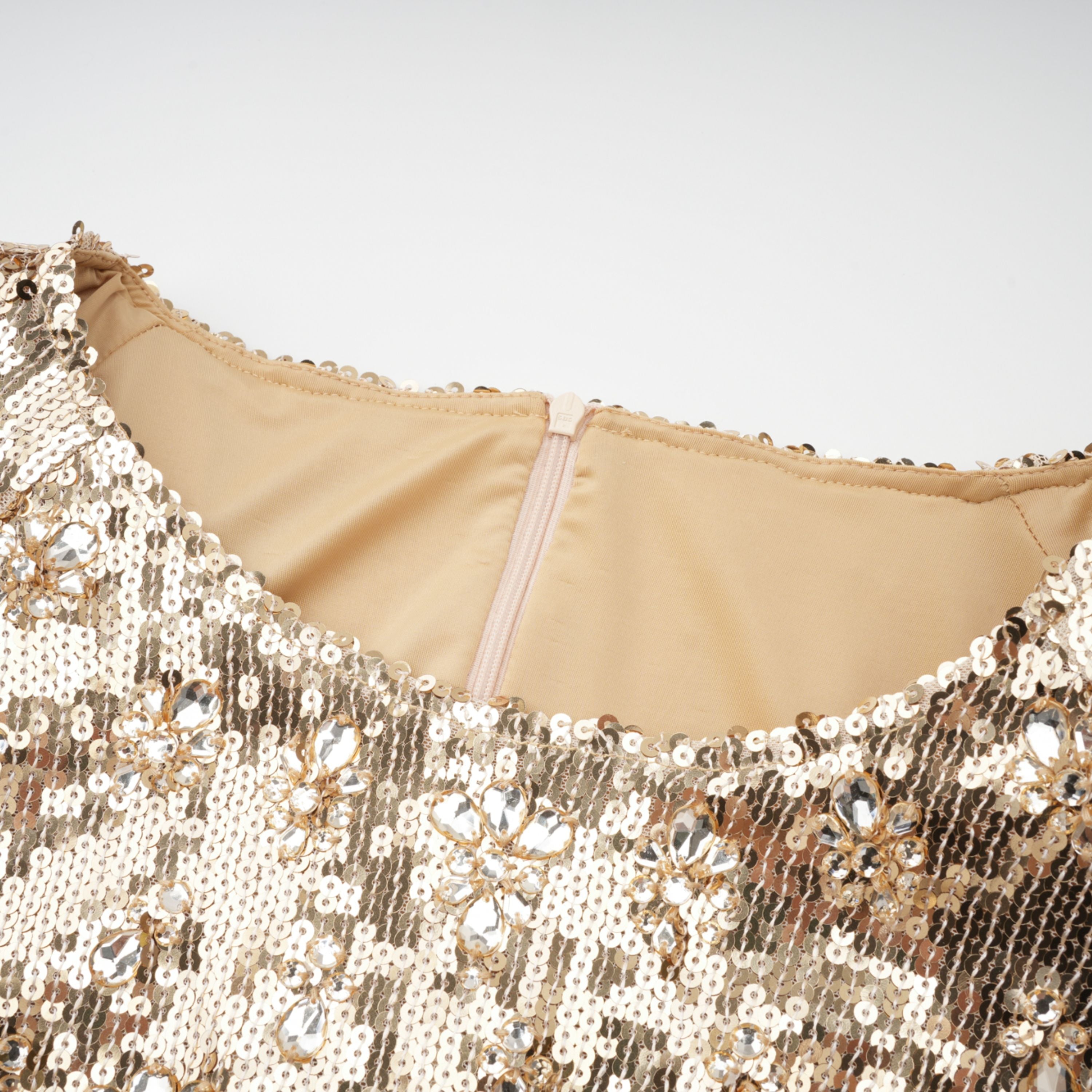 Federica Gold Train Sequined Maxi Dress