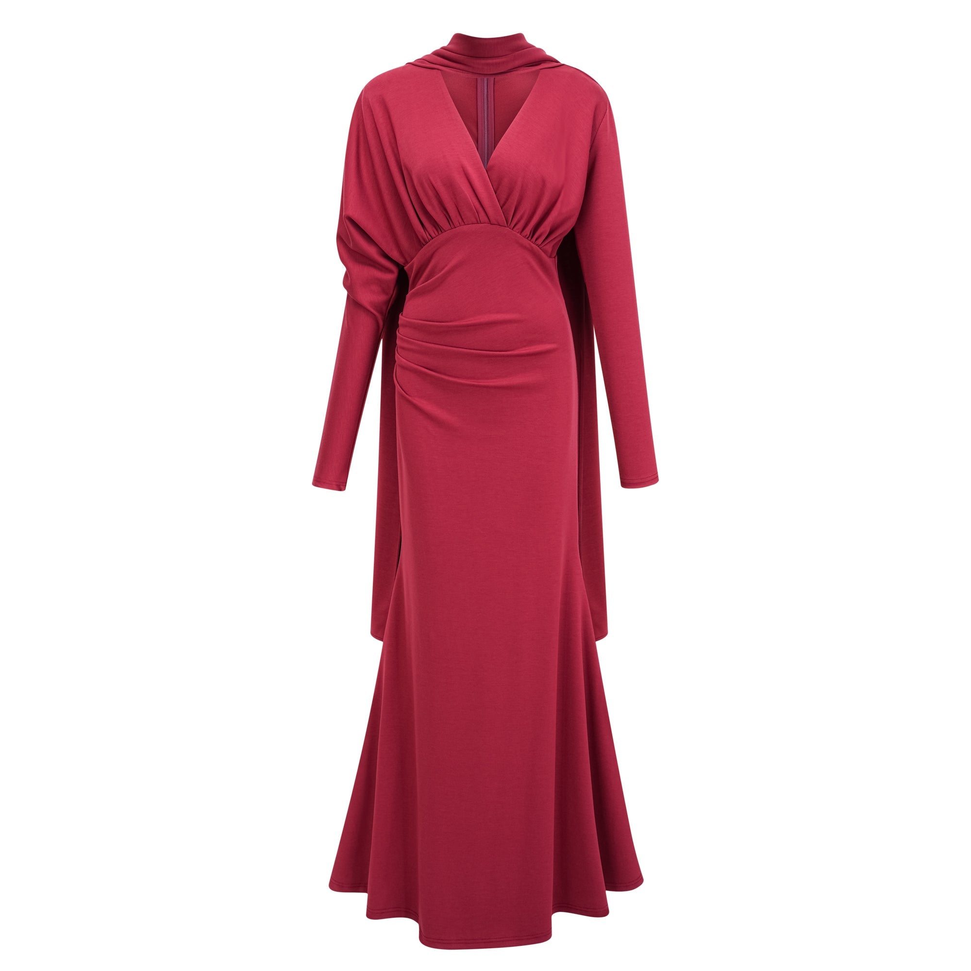 Margot Red Scarf Design Ruched Maxi Gown (Final Sale)
