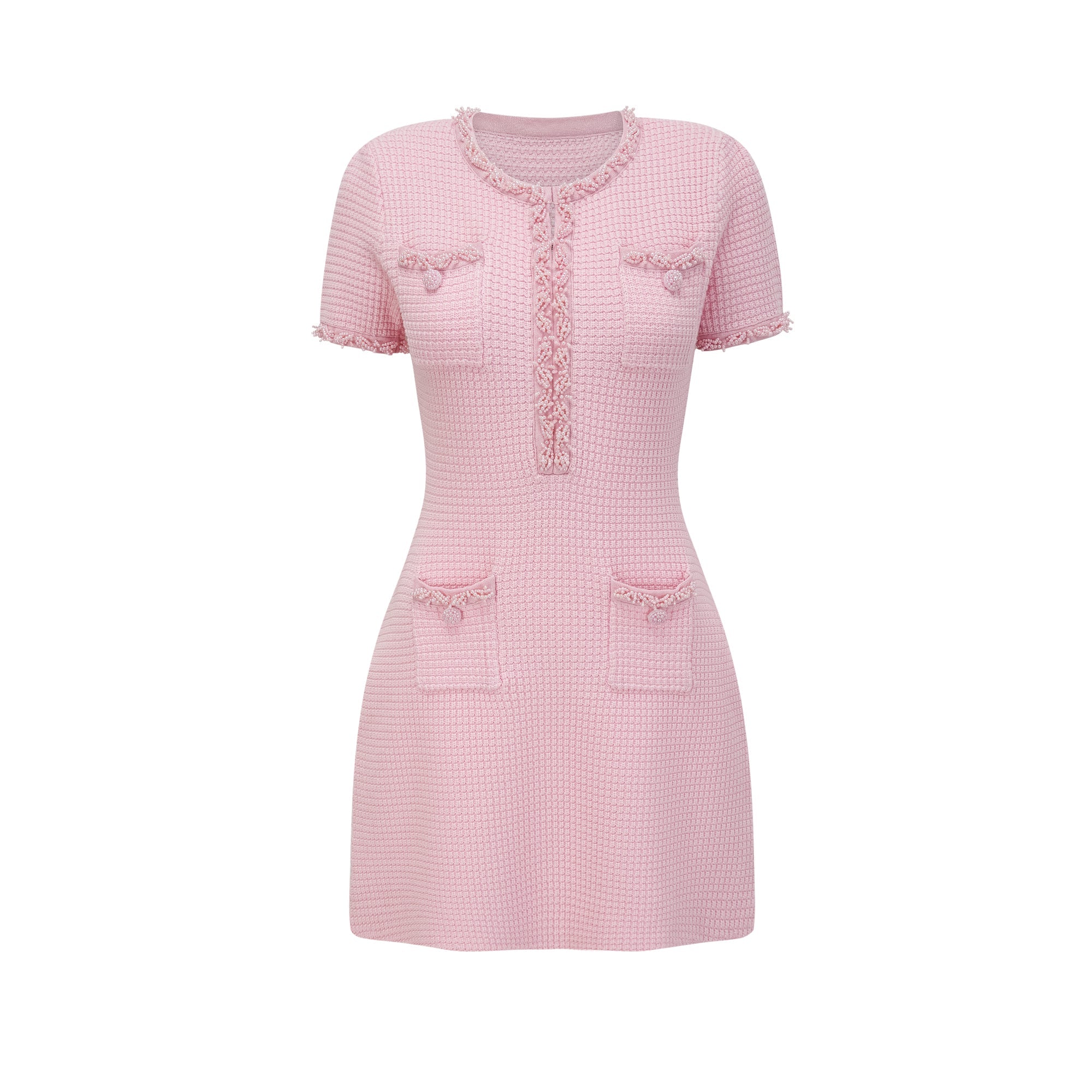 Eugénie Pink Beaded Knit Mini Dress