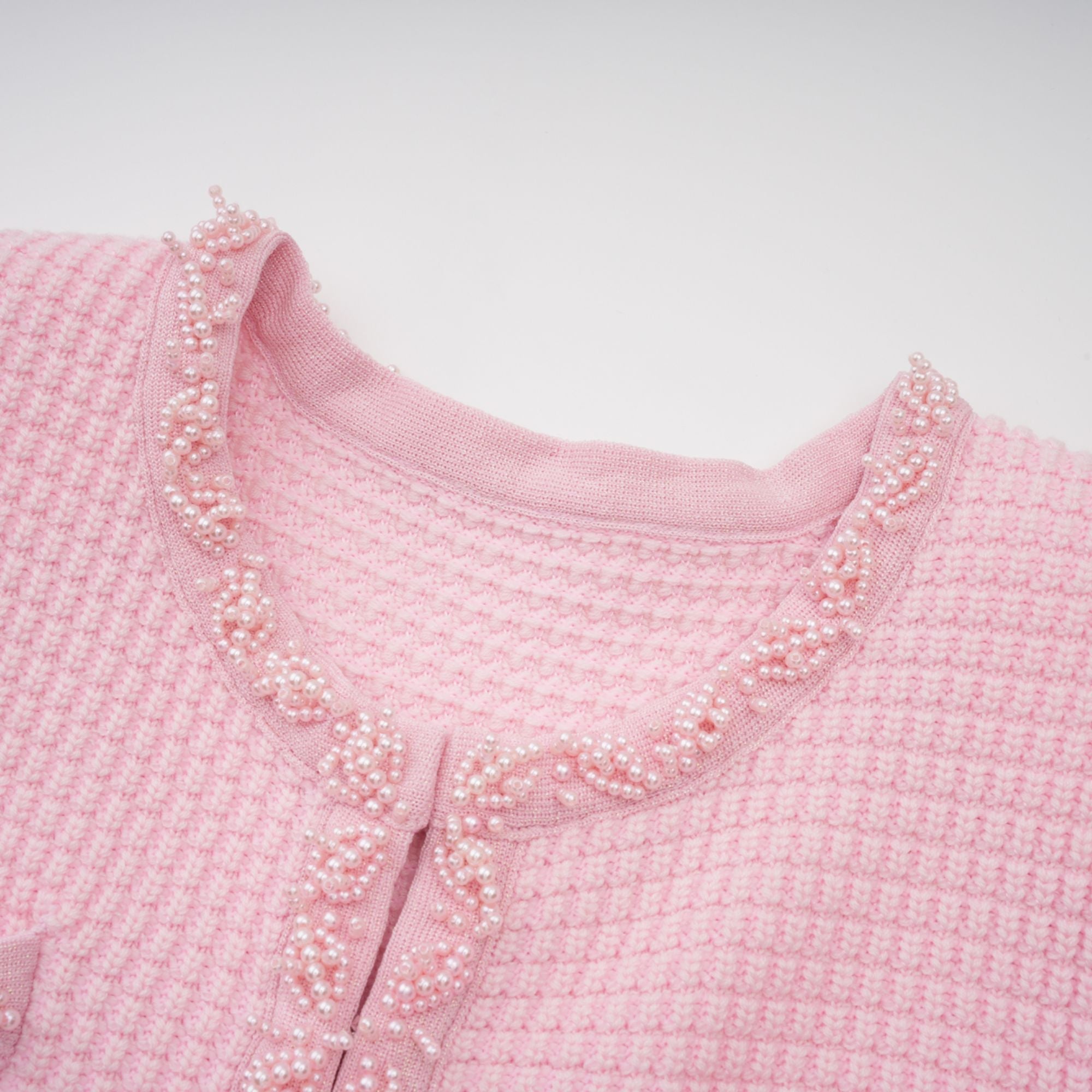 Eugénie Pink Beaded Knit Mini Dress