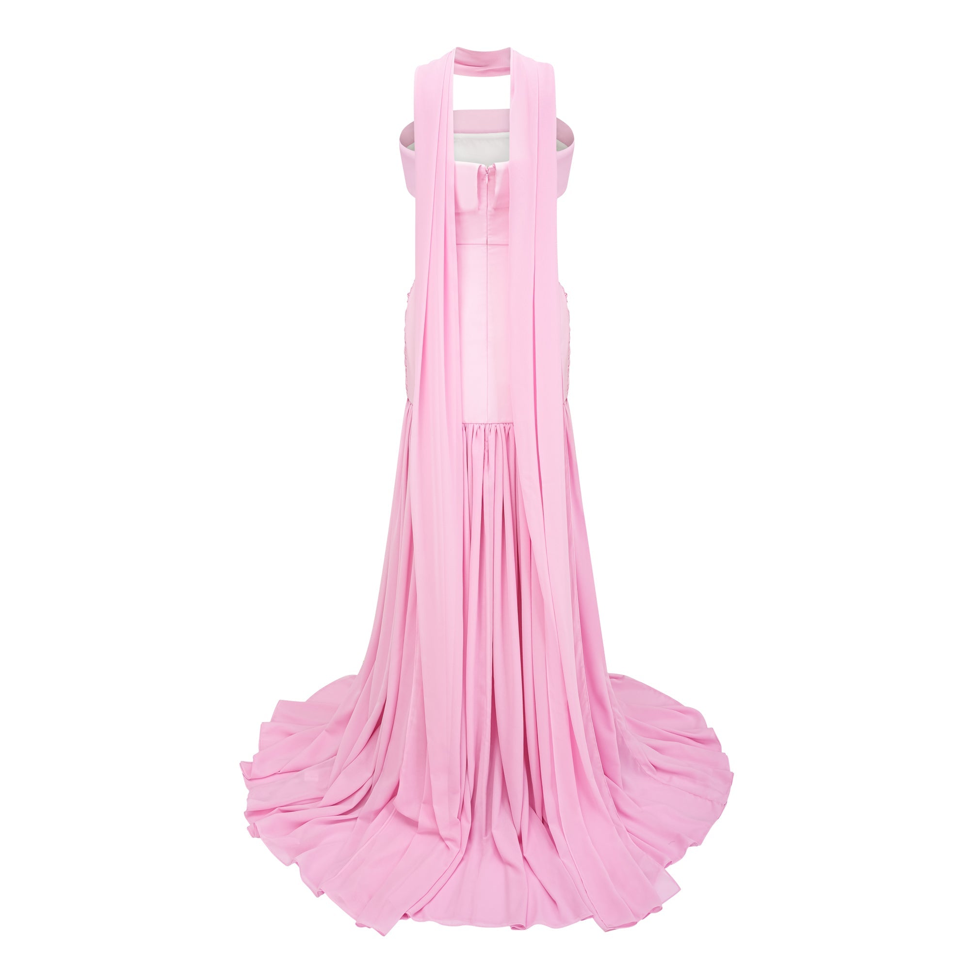 Laetitia Pink Pleated Train Ruched Maxi Dress (Final Sale)