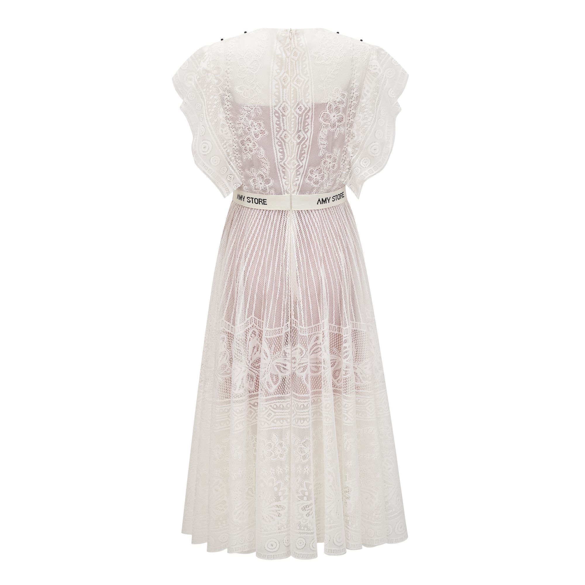 Phoebe White Jacquard Floral-lace Pleated Midi Dress