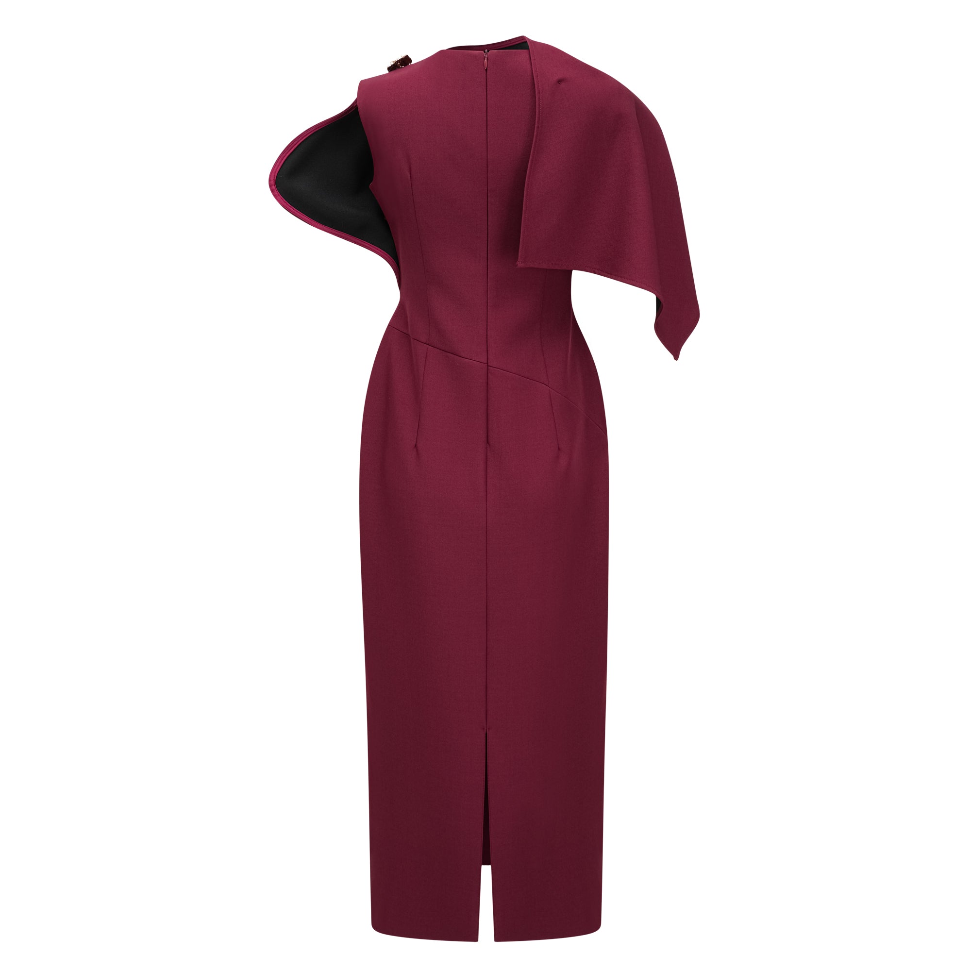 Wren Burgundy Asymmetrical Cape Maxi Dress (Final Sale-US Only)