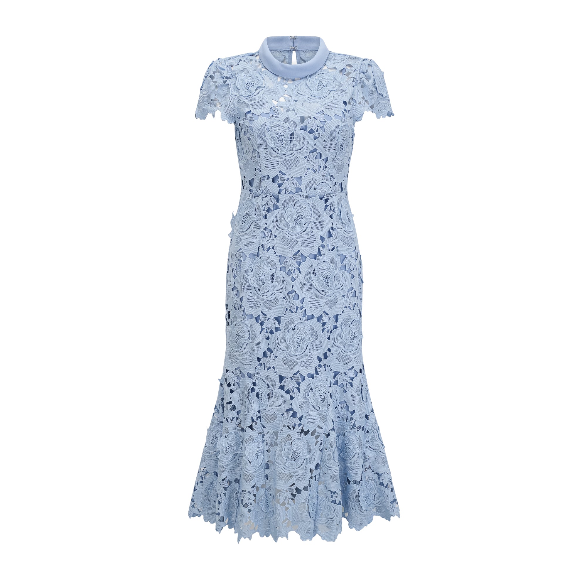 Aurore Blue Floral Appliqué Lace Midi Dress (Final Sale)
