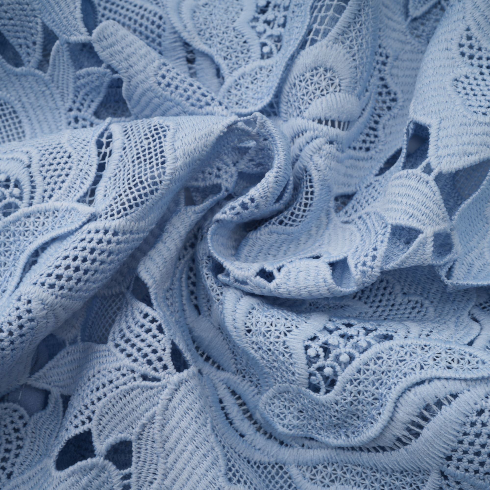 Aurore Blue Floral Appliqué Lace Midi Dress (Final Sale)
