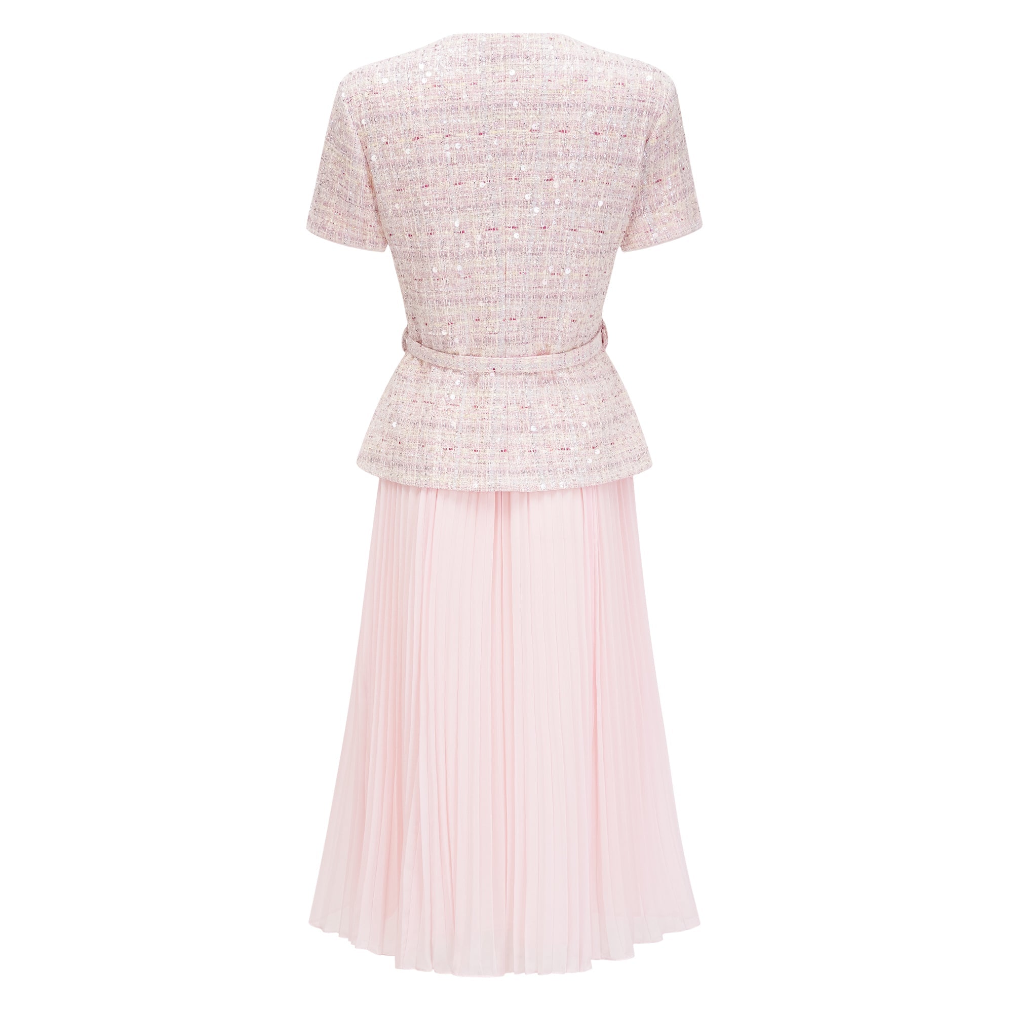 Tahmineh Pink Tweed Pleated Midi Dress (Final Sale-US Only)
