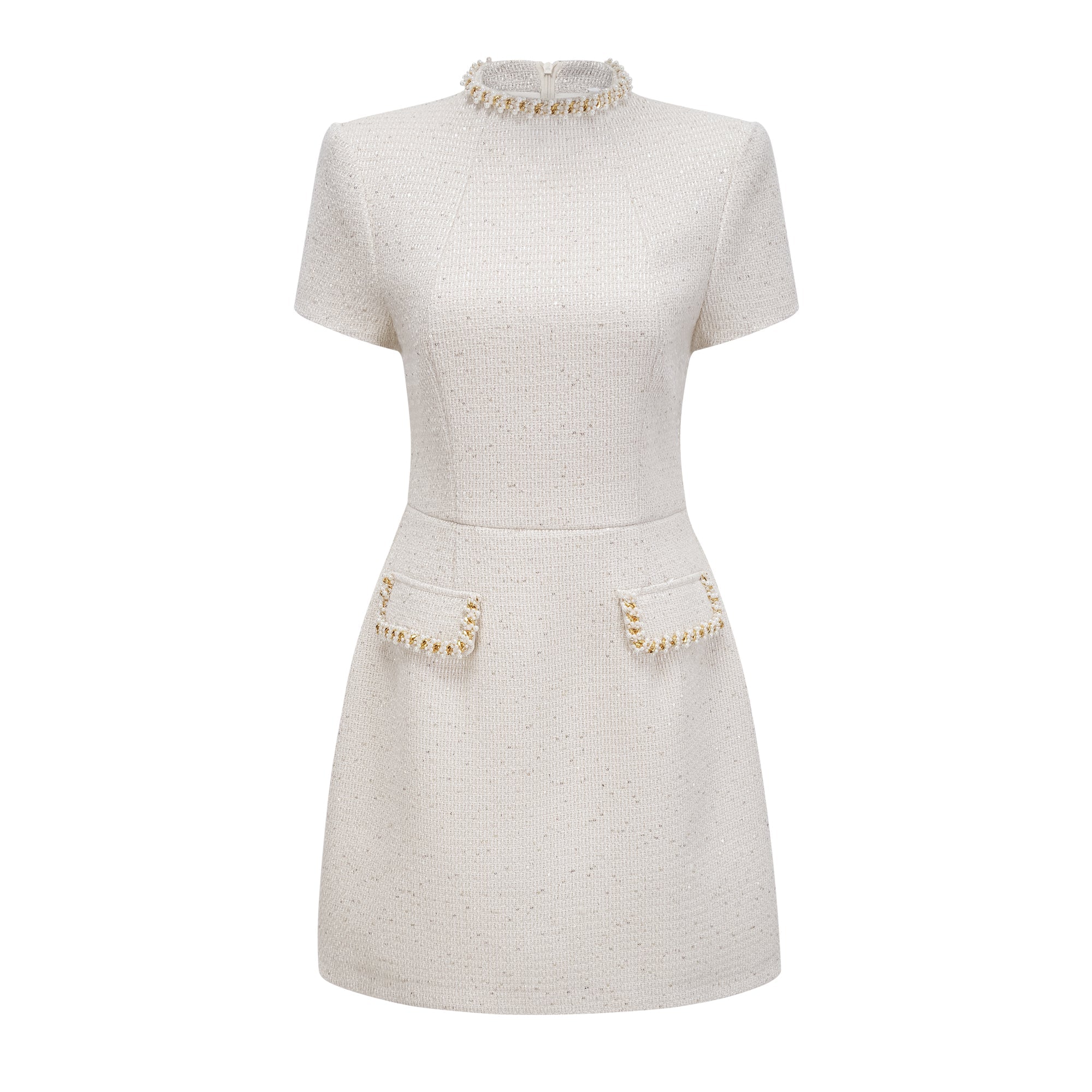 Jeanne white embellished tweed mini dress (Final Sale)