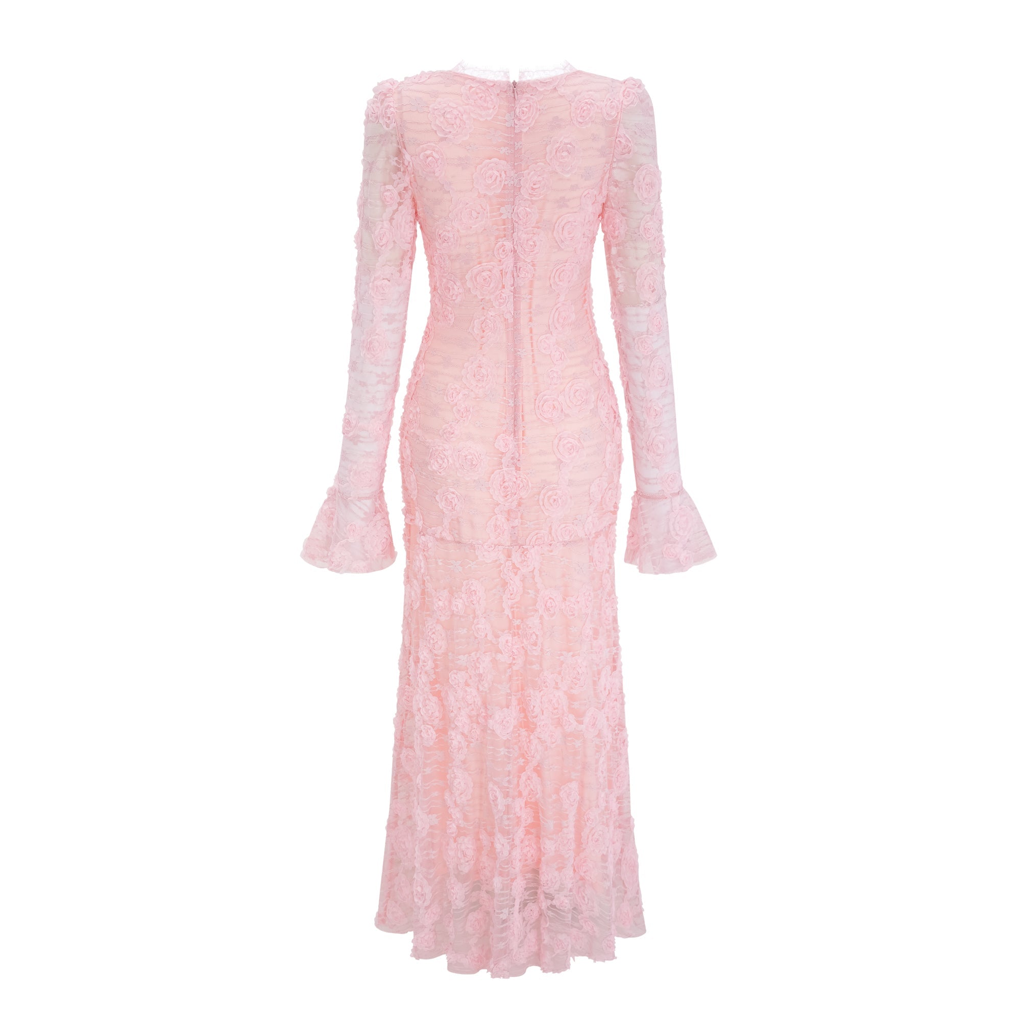 Branwen Pink 3D-Floral Embroidered Lace Maxi Dress (Final Sale-US Only)