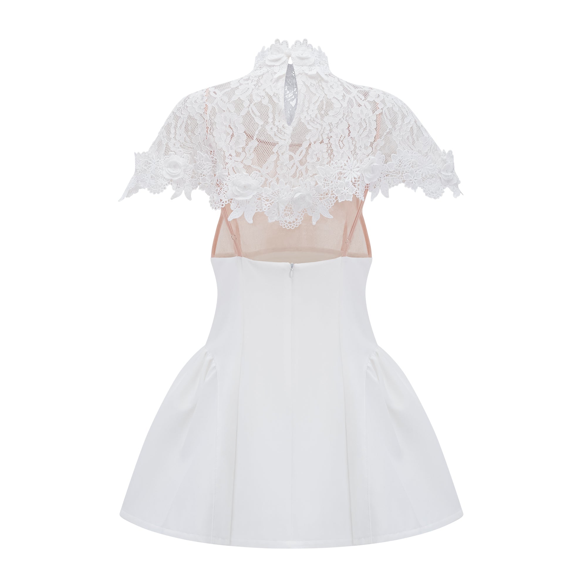 Mandana White Lace Mini Dress with Cape (Final Sale-US Only)