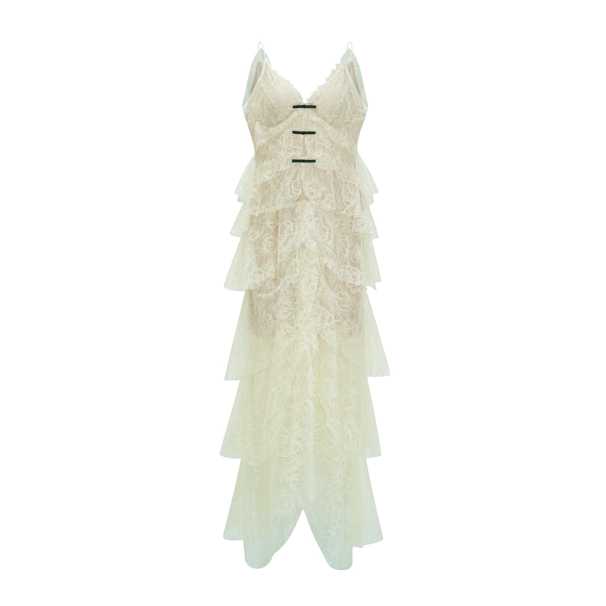 Atousa Green Layered Floral Lace Maxi Dress with Bow (Final Sale-US Only)