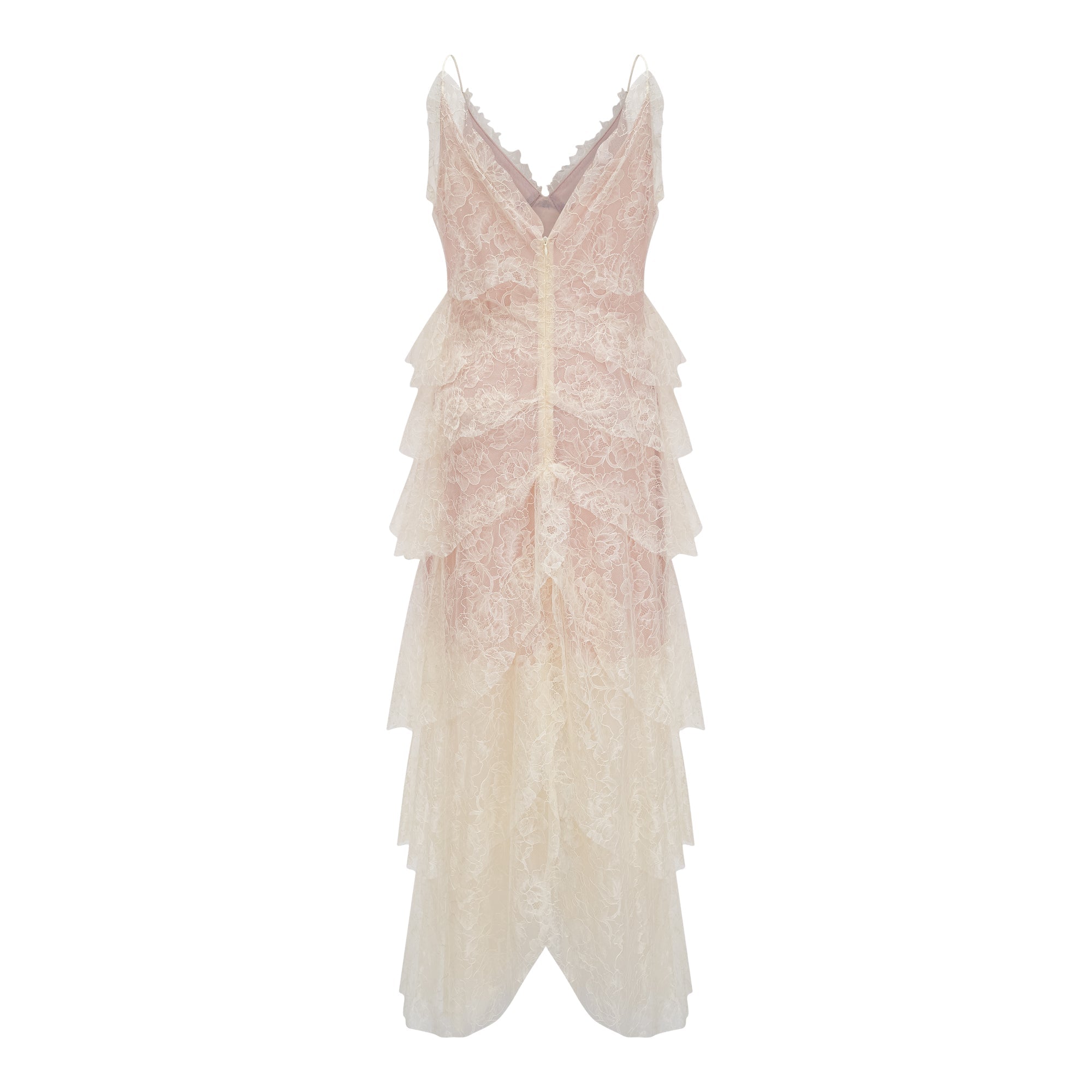 Atousa Cream Layered Floral Lace Maxi Dress with Bow (Final Sale-US Only)