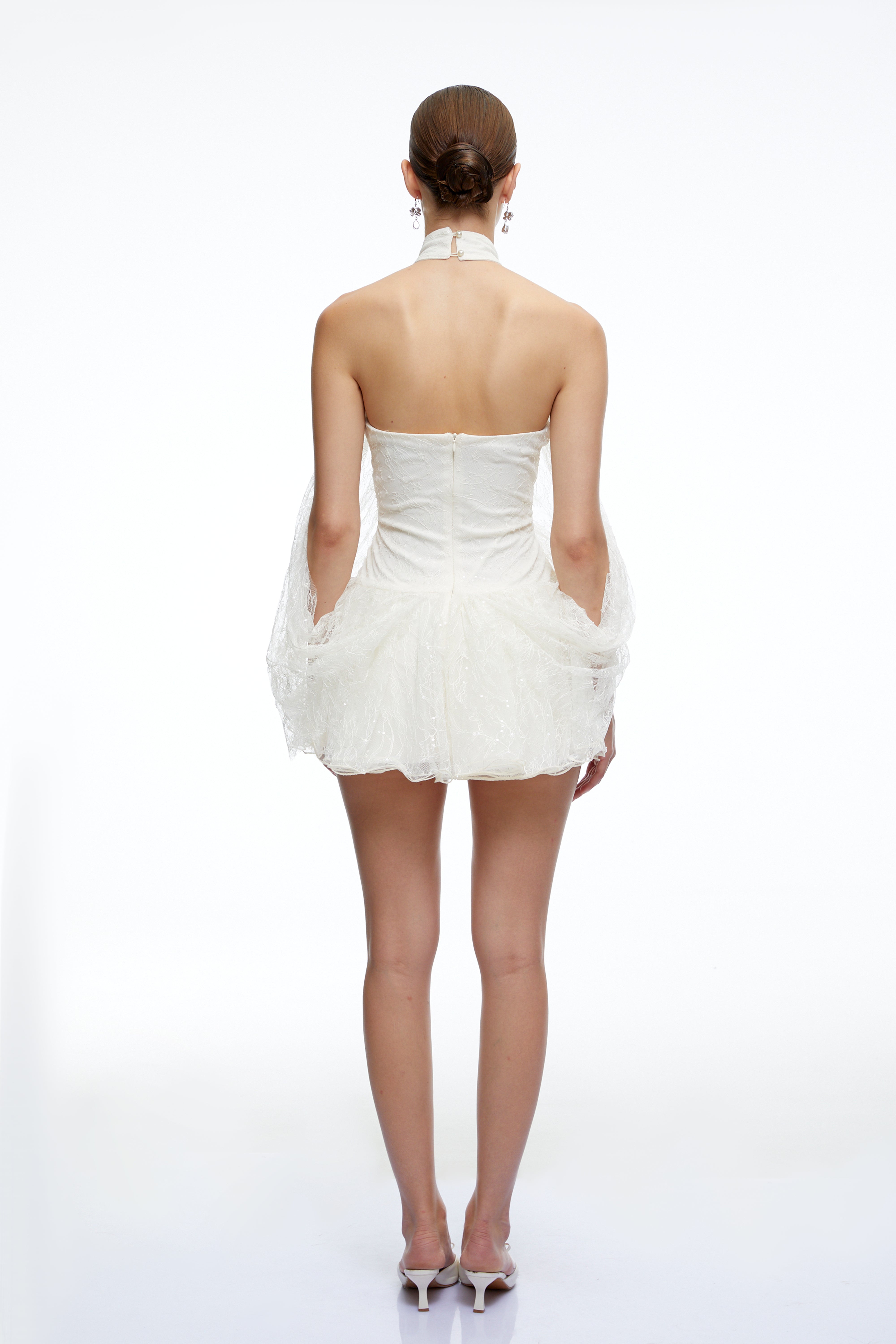 Delphine White Halterneck Lace Mini Dress
