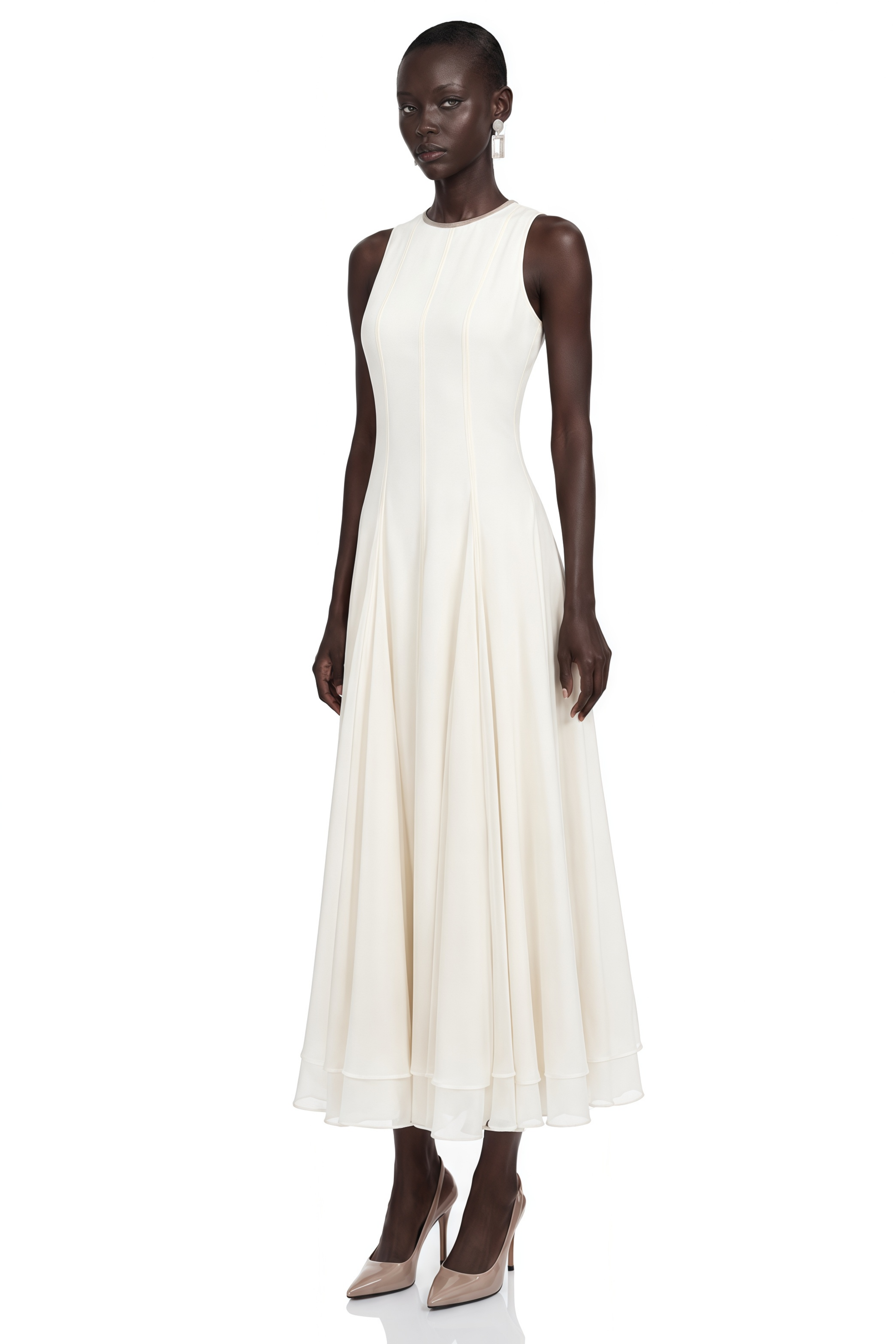 Dilek White Sleeveless Pleated Maxi Dress