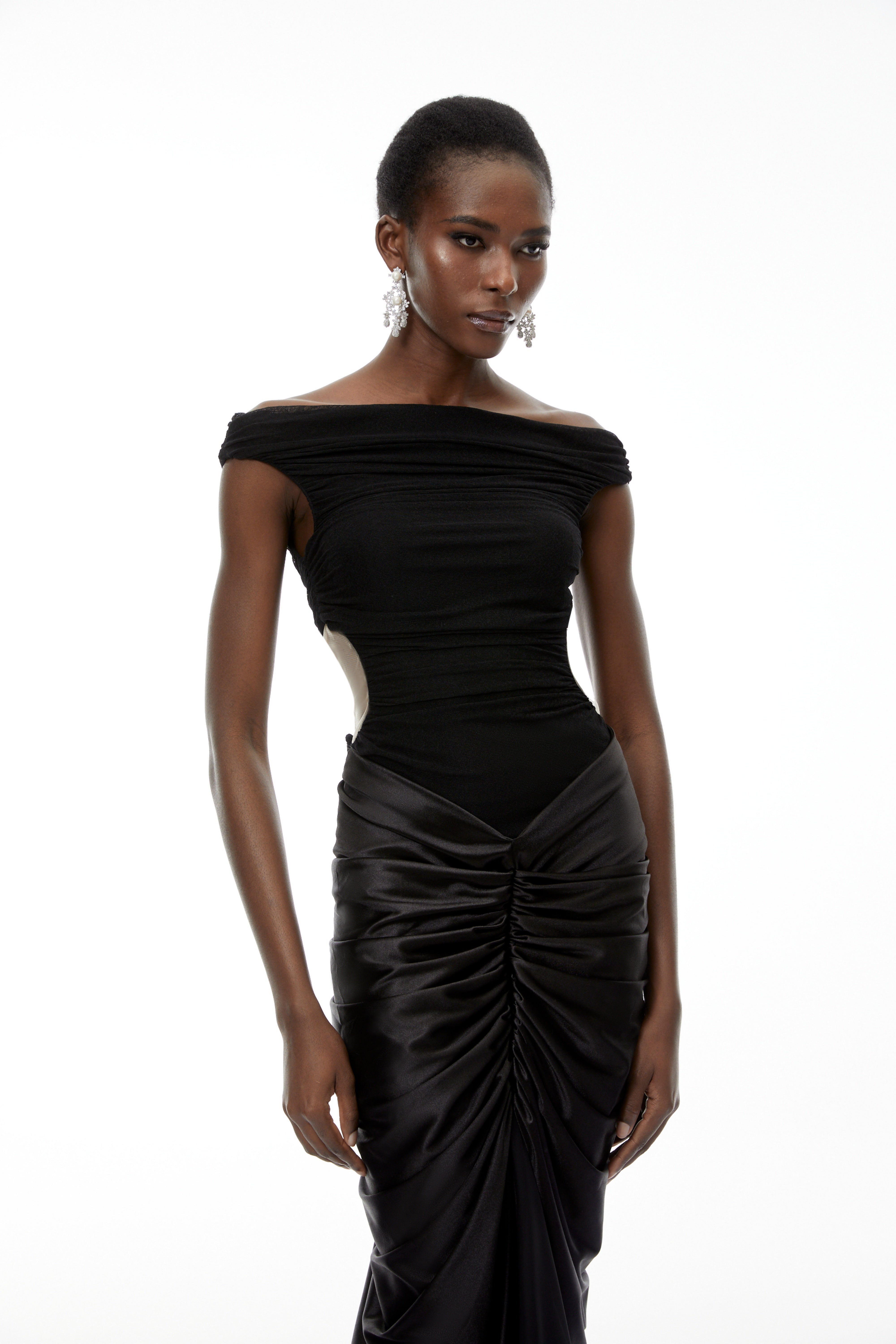 Eden Black Off-Shoulder Ruched Maxi Dress (Final Sale-US Only)