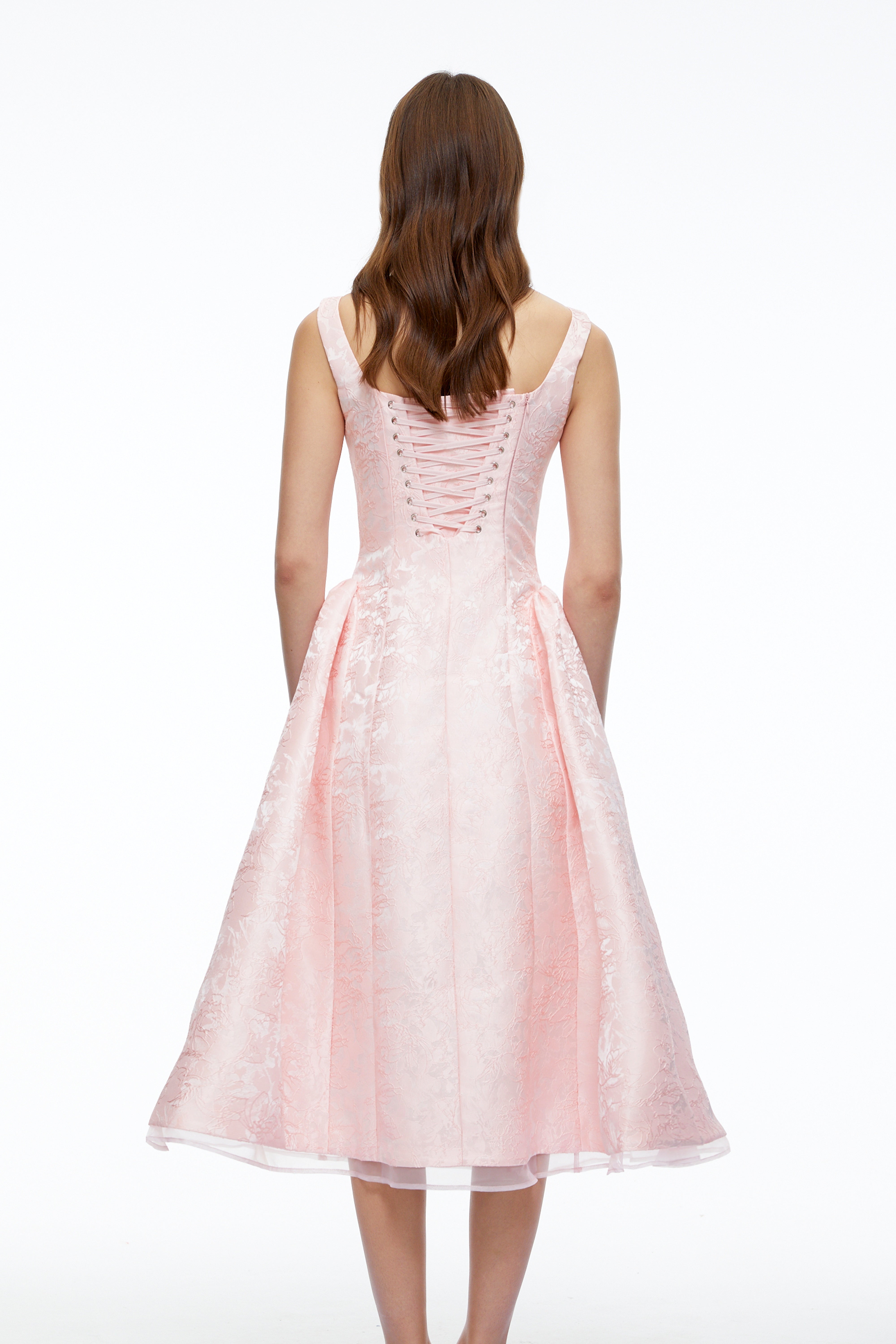 Edwina Pink Square Neck Floral Midi Dress