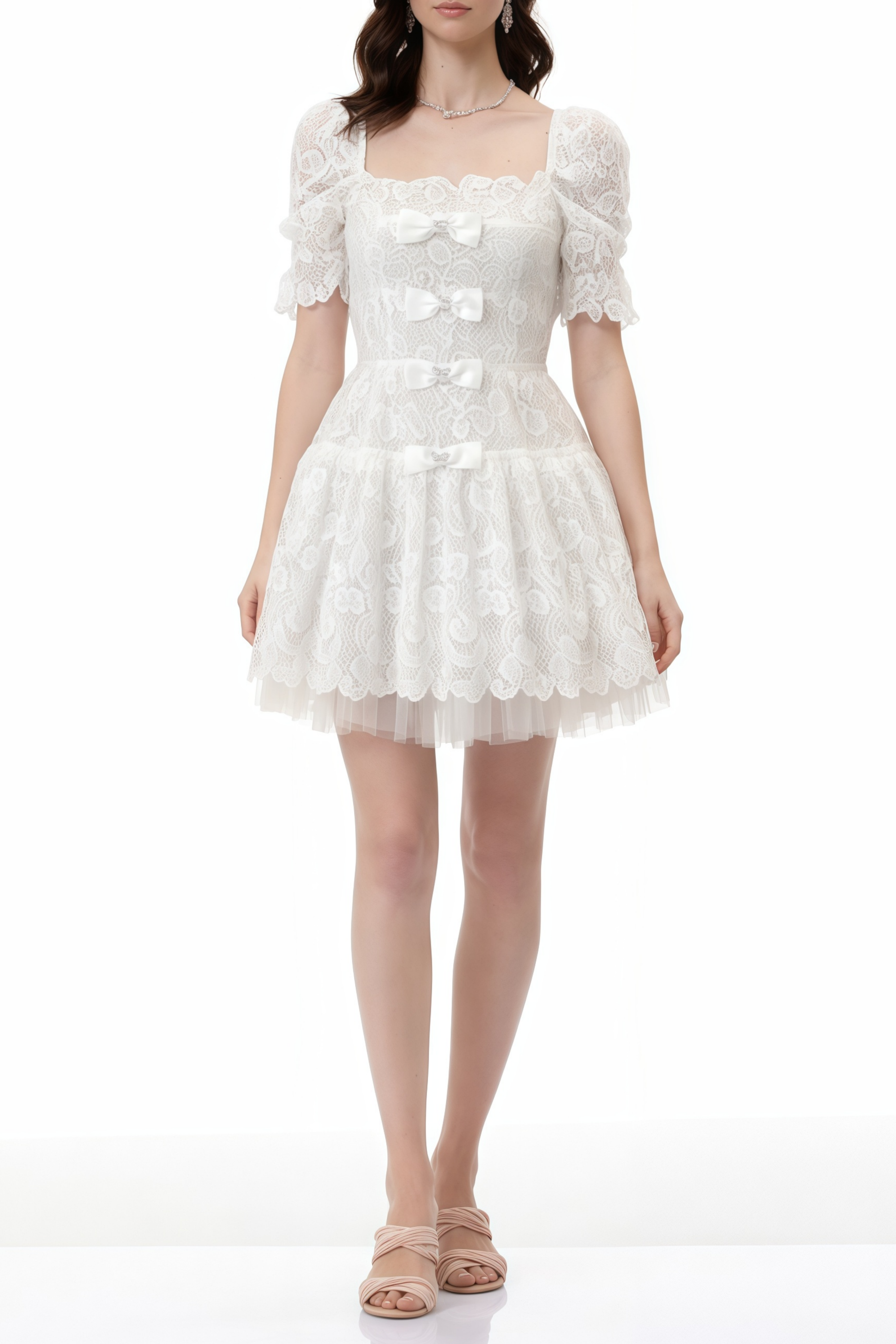Elara White Lace Mini Dress with Embellishment (Final Sale)
