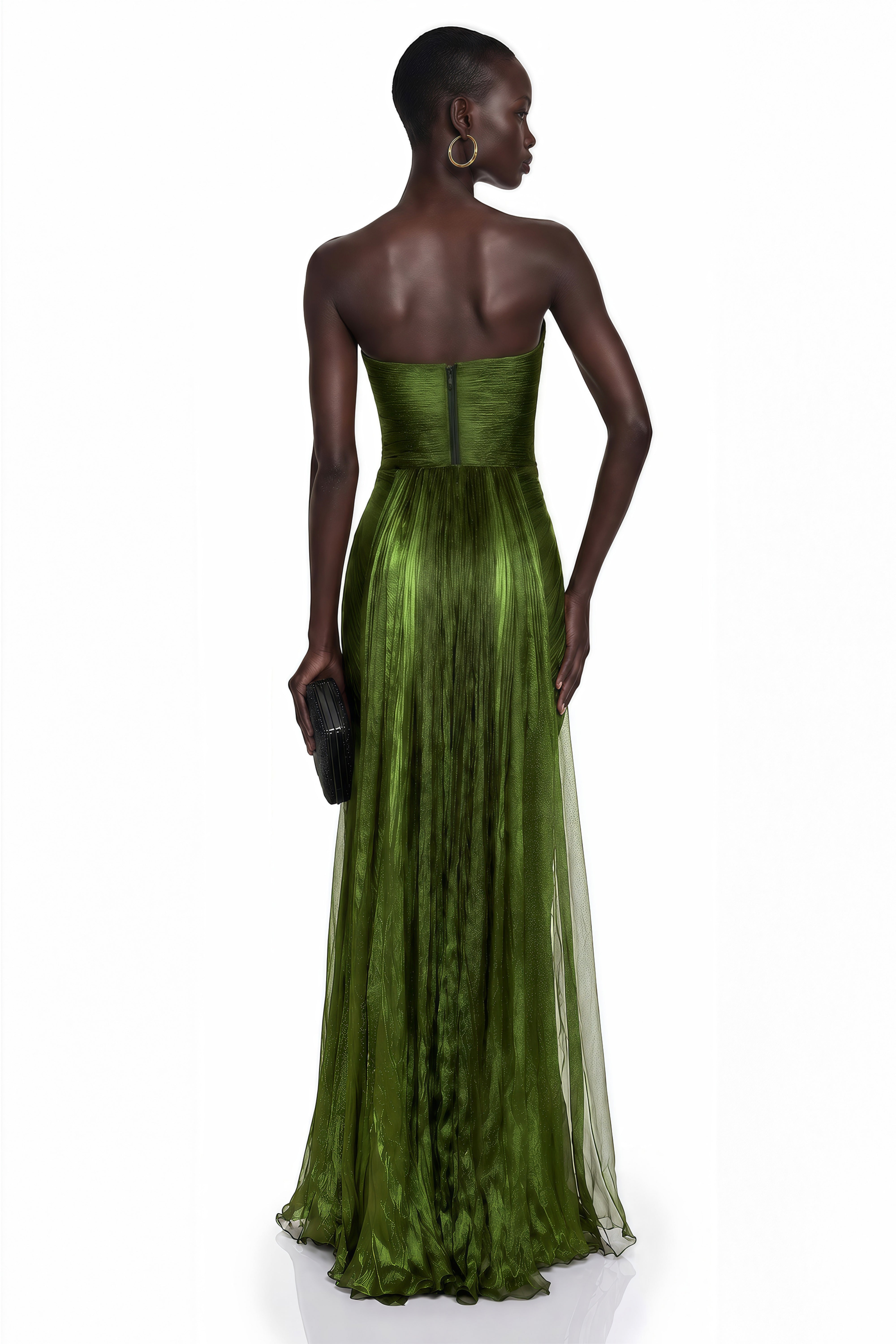 Elif Emerald Green Off Shoulder Ruched Maxi Dress
