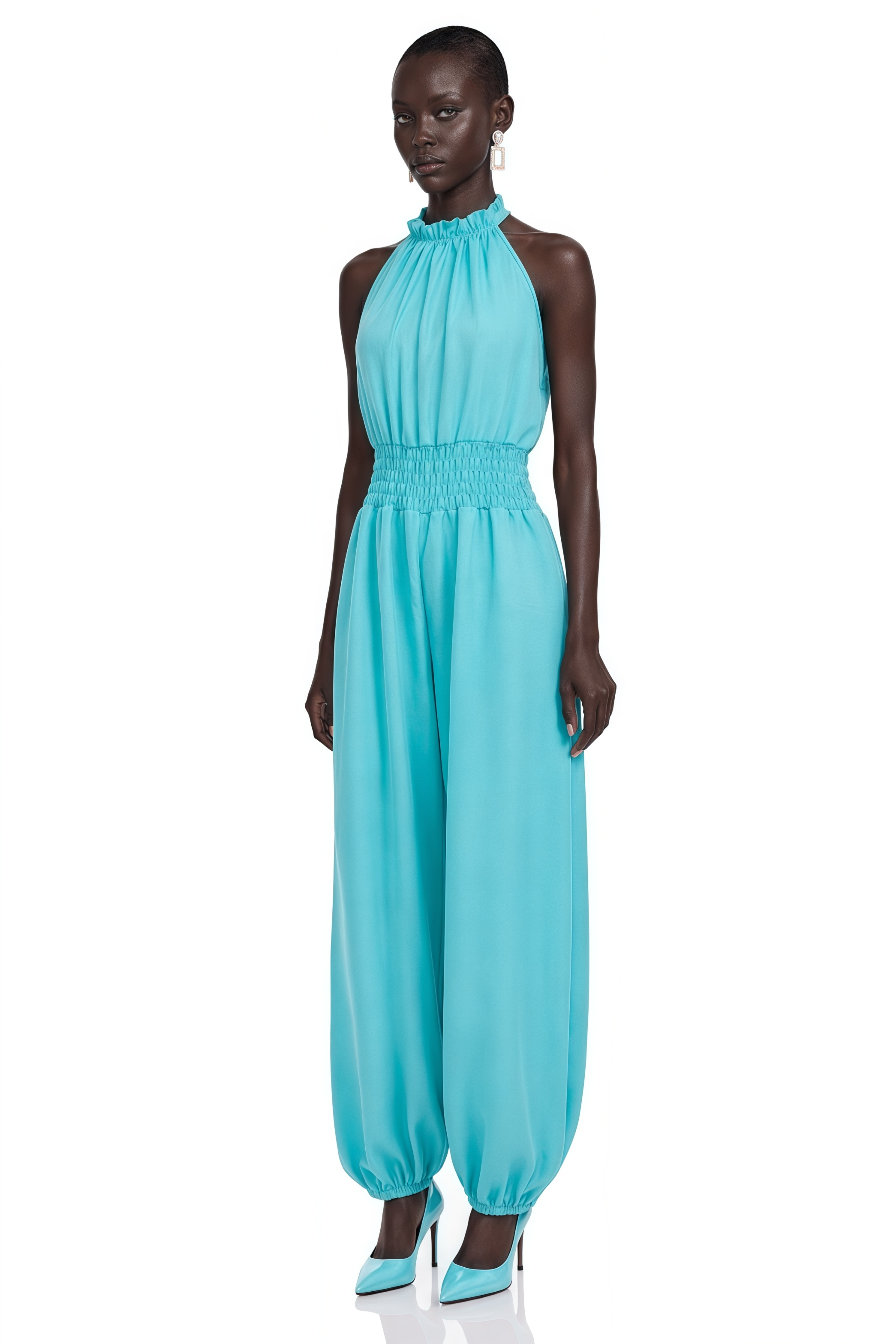 Elisa Green Halterneck Lantern-Shaped Jumpsuit