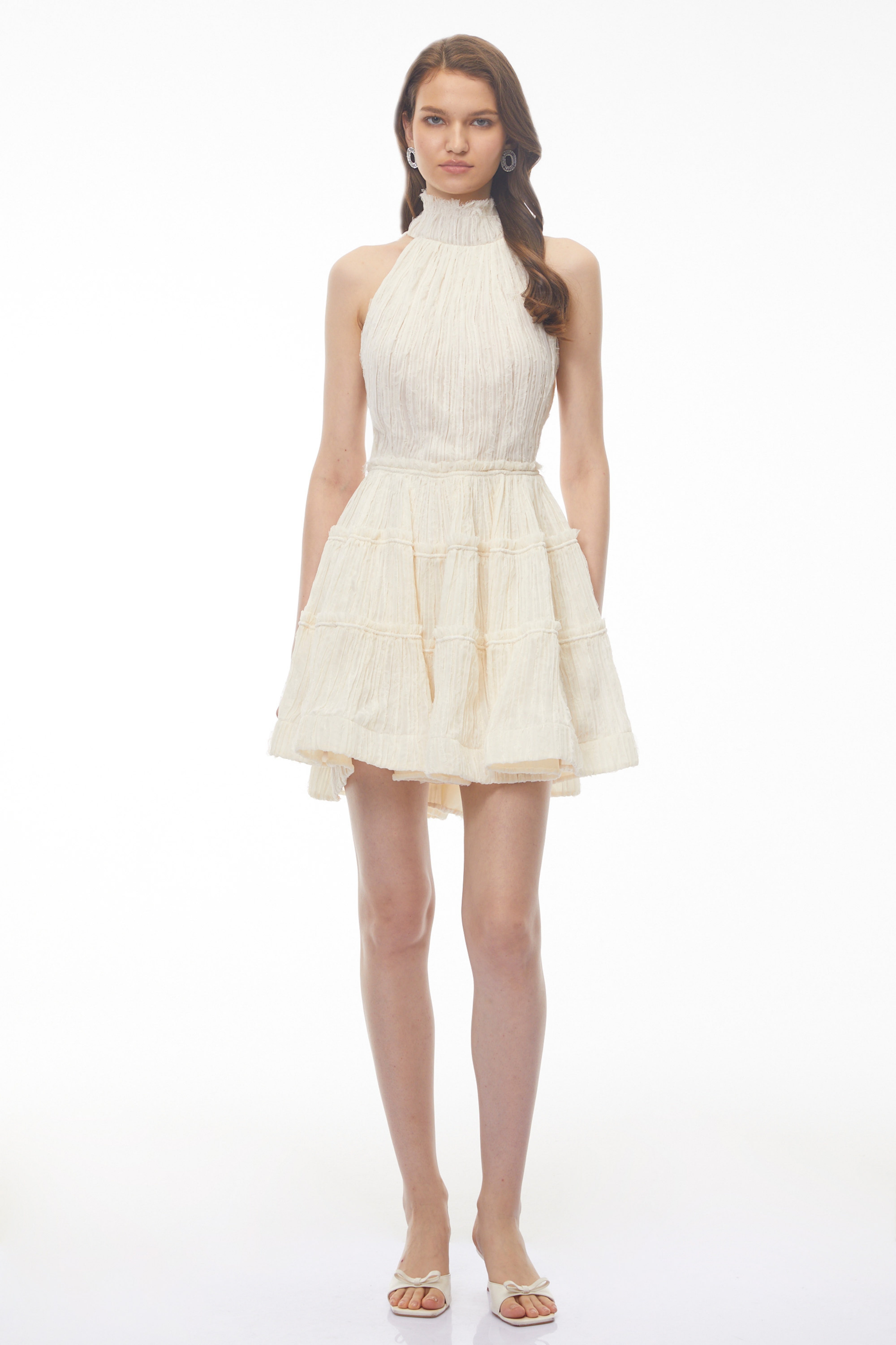 Elizabeth White Halterneck Frilled Mini Dress (Final Sale)