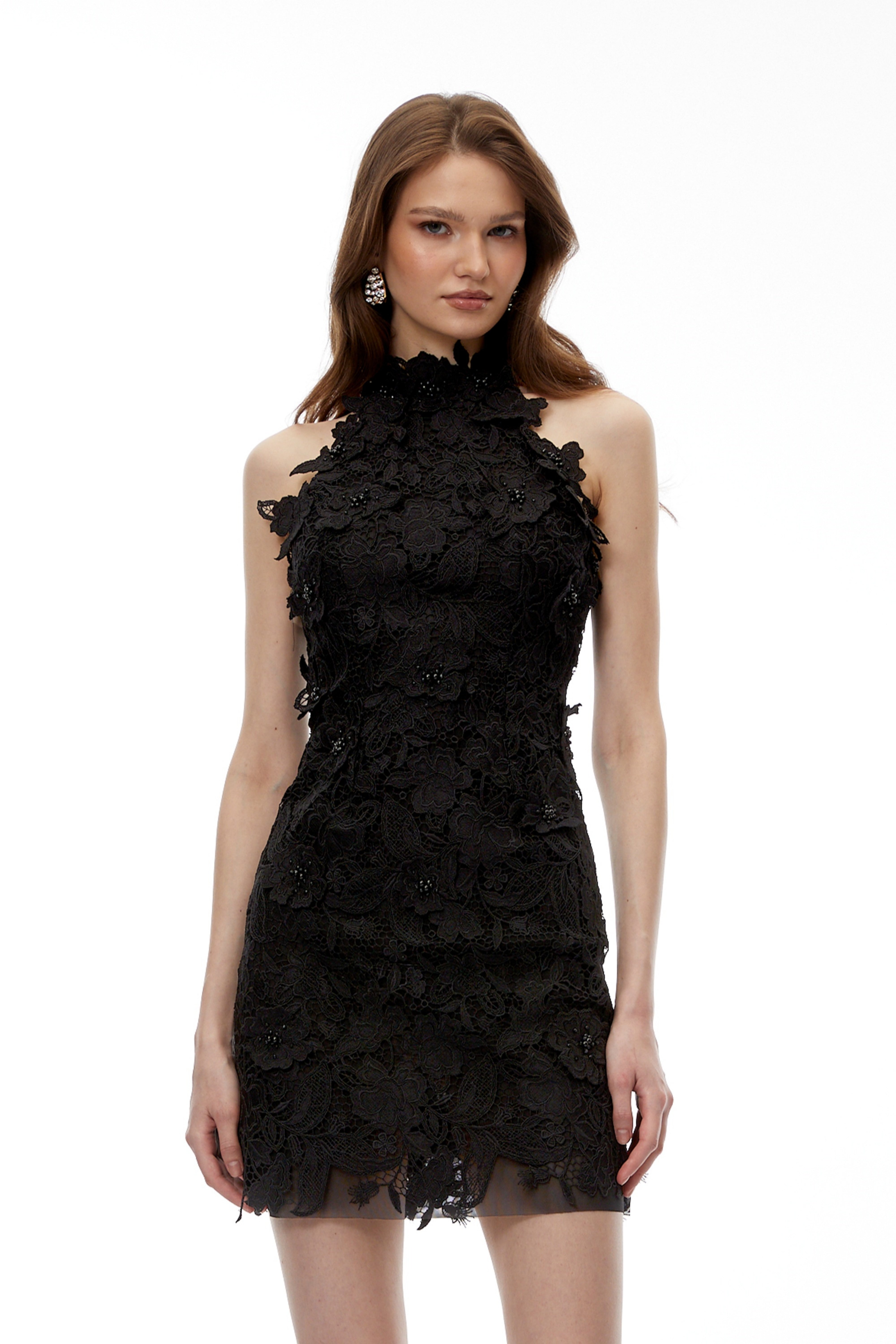 Estelle Black High Neck Lace Mini Dress (Final Sale)