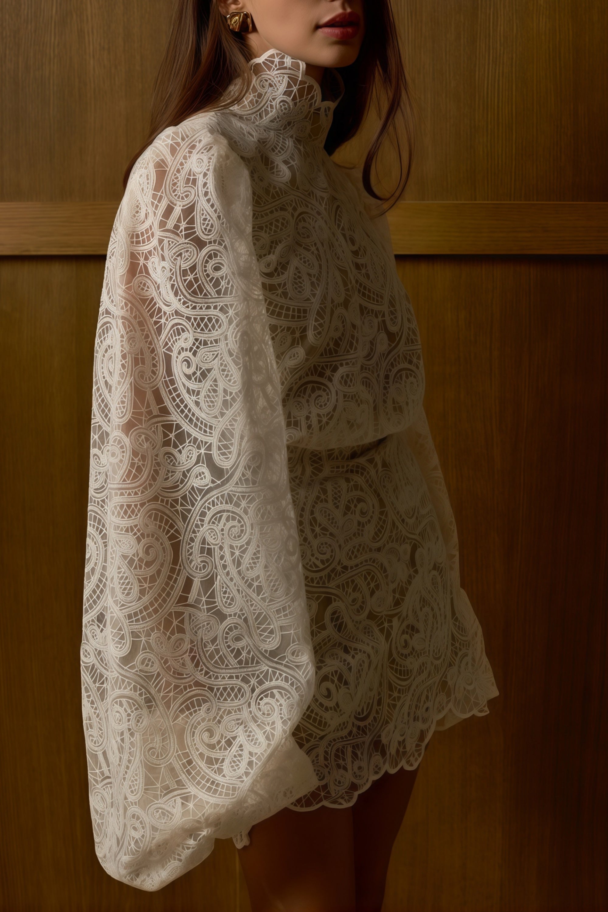 White Lace Blouse & Skirt Set