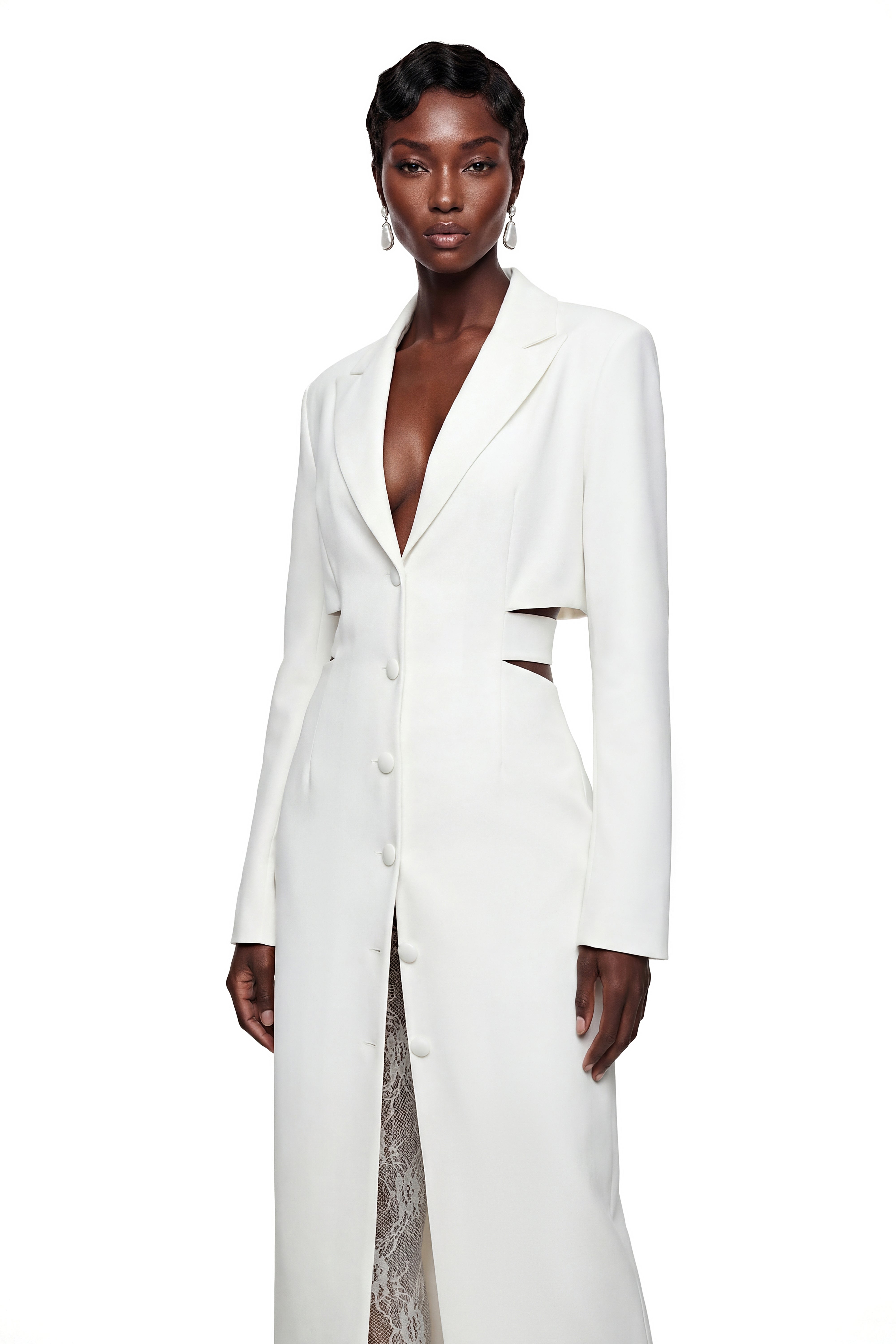 Fanny White Blazer Midi Dress with Cut-Outs (Final Sale-US Only)