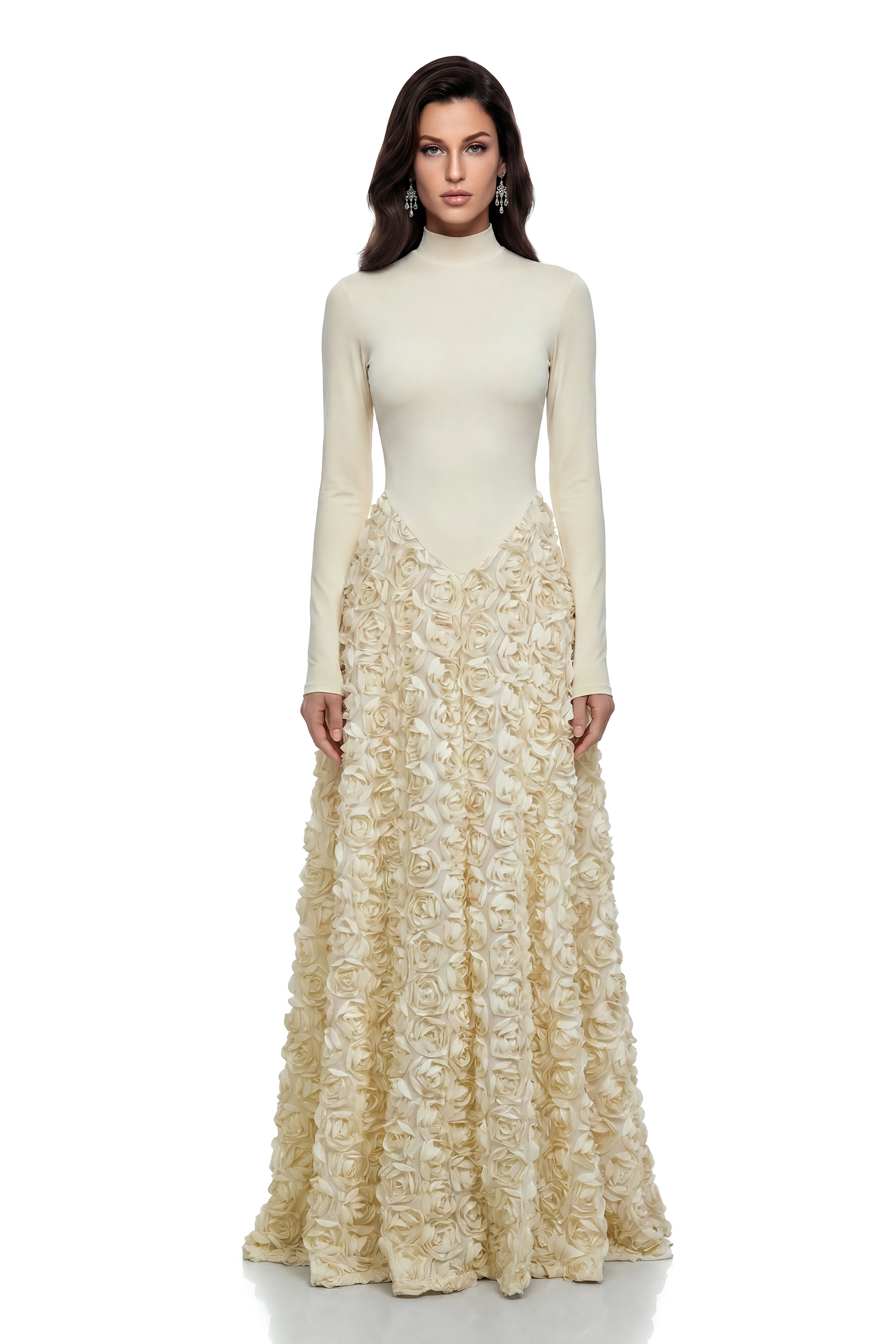 Faustine White Maxi Dress with 3D Florals