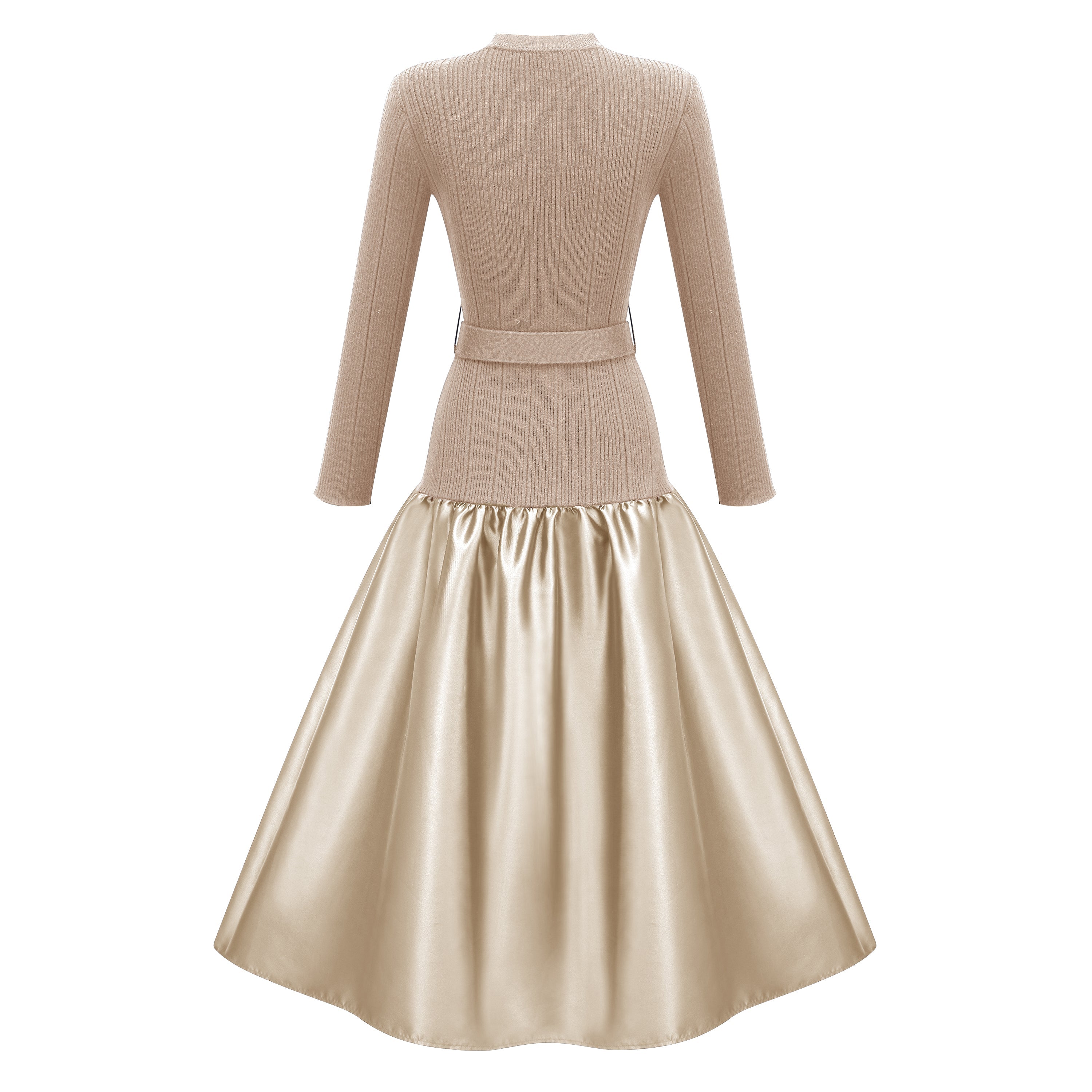 Fern Gold Satin Panel Knit Midi Dress (Final Sale-US Only)