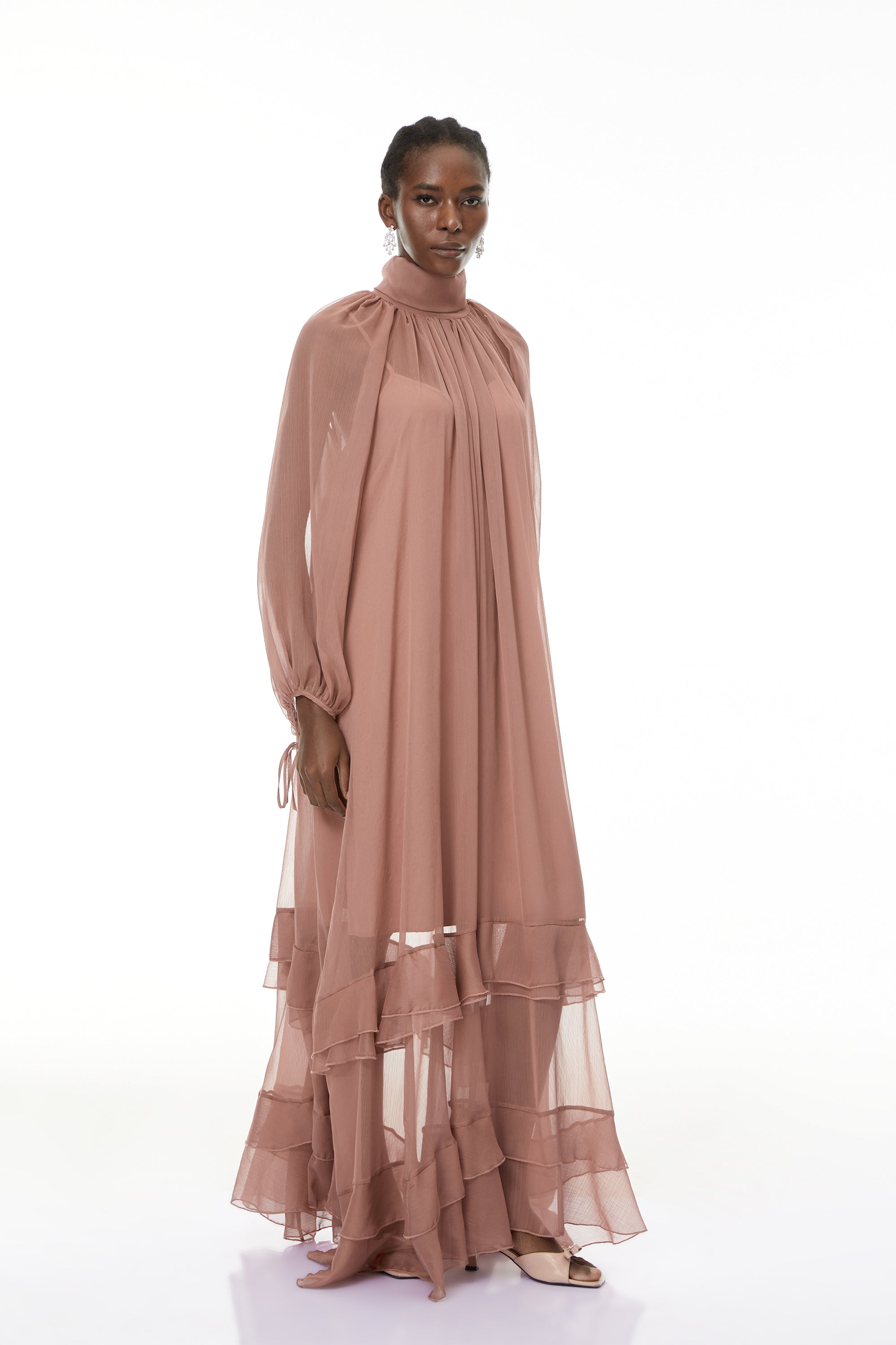 Fiorenza Pink Shirred Tiered Maxi Dress (Final Sale-US Only)