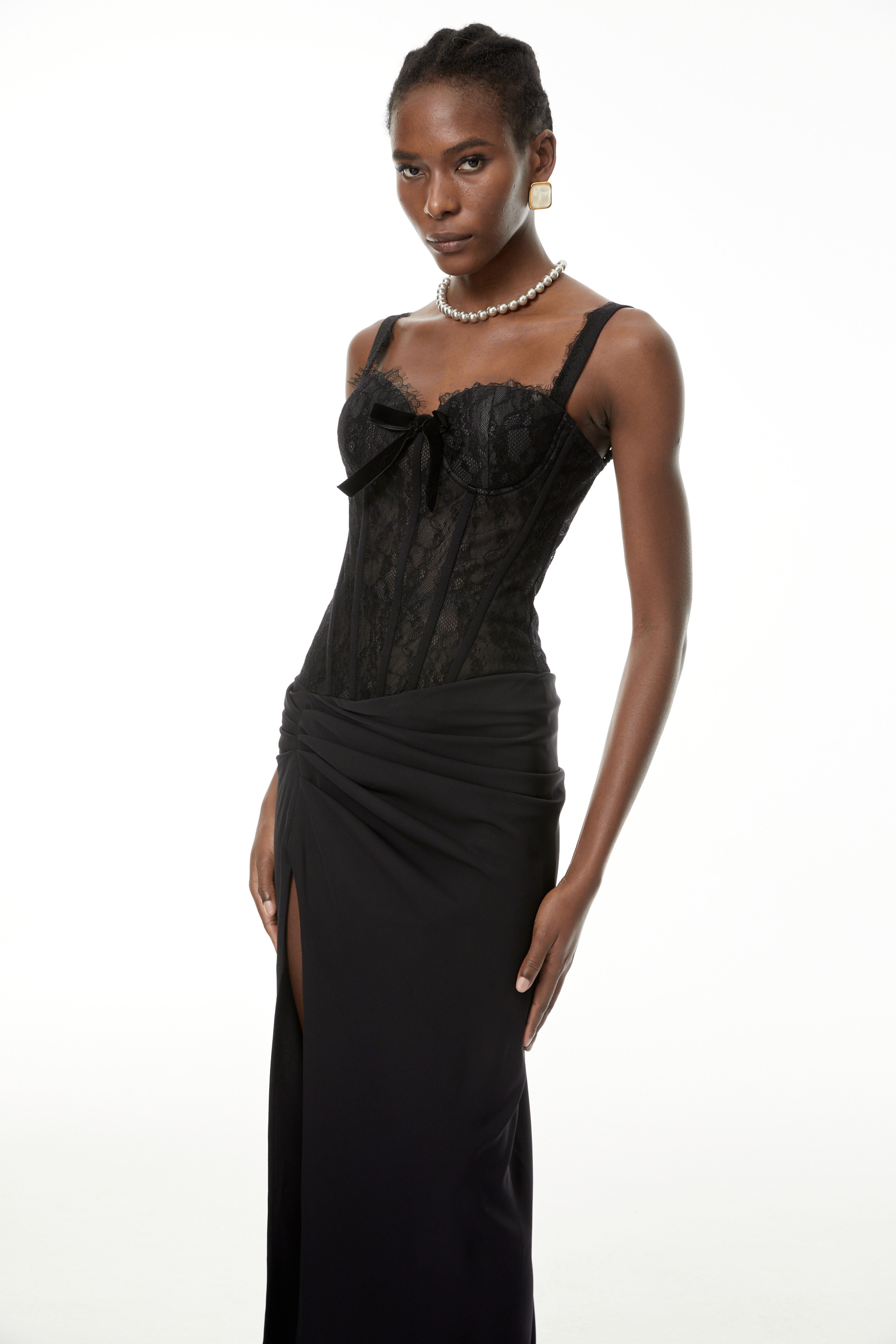 Francesca Black High Slit Floral Lace Maxi Dress (Final Sale)