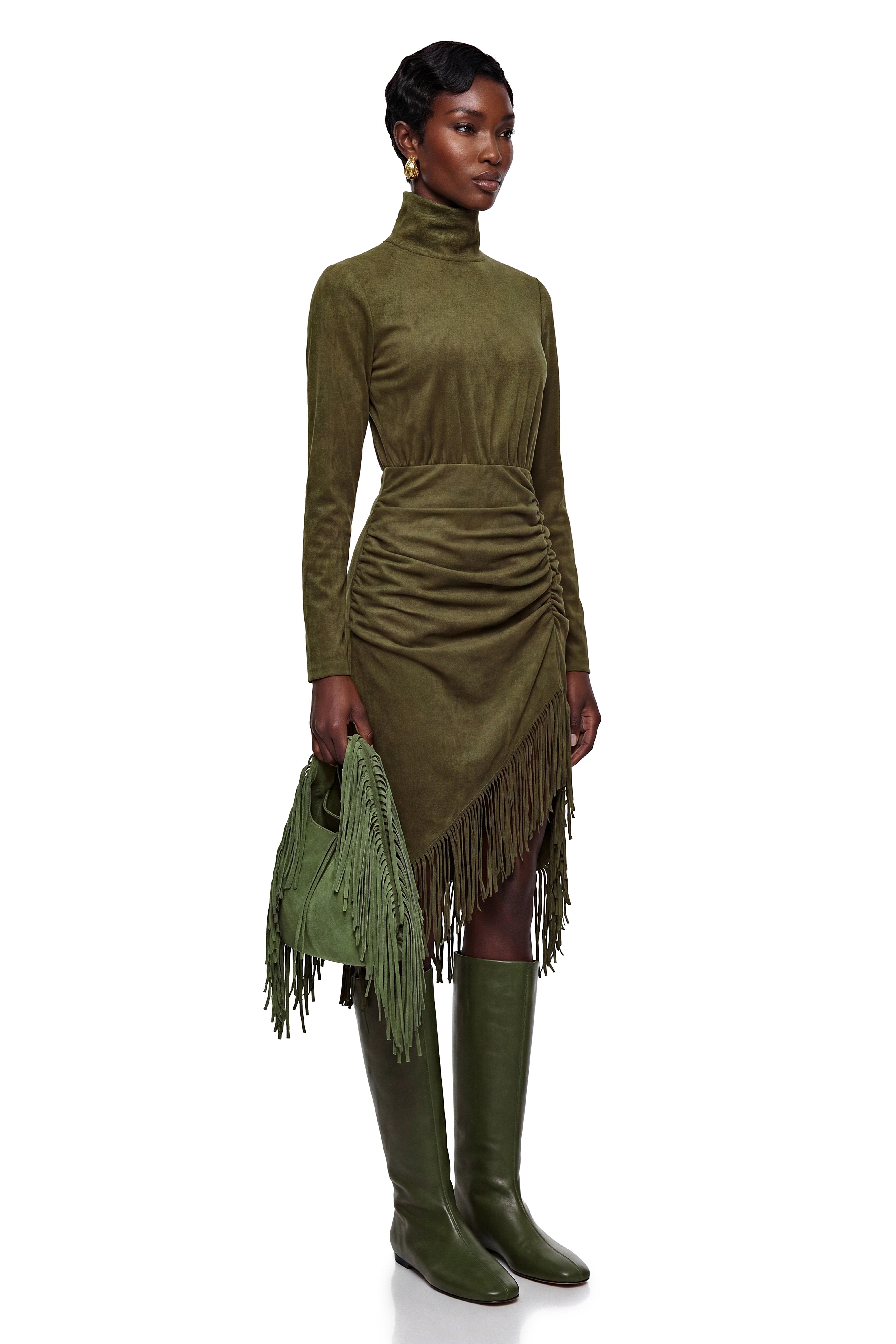 Freya Green High Neck Midi Dress with Fringe (Final Sale)