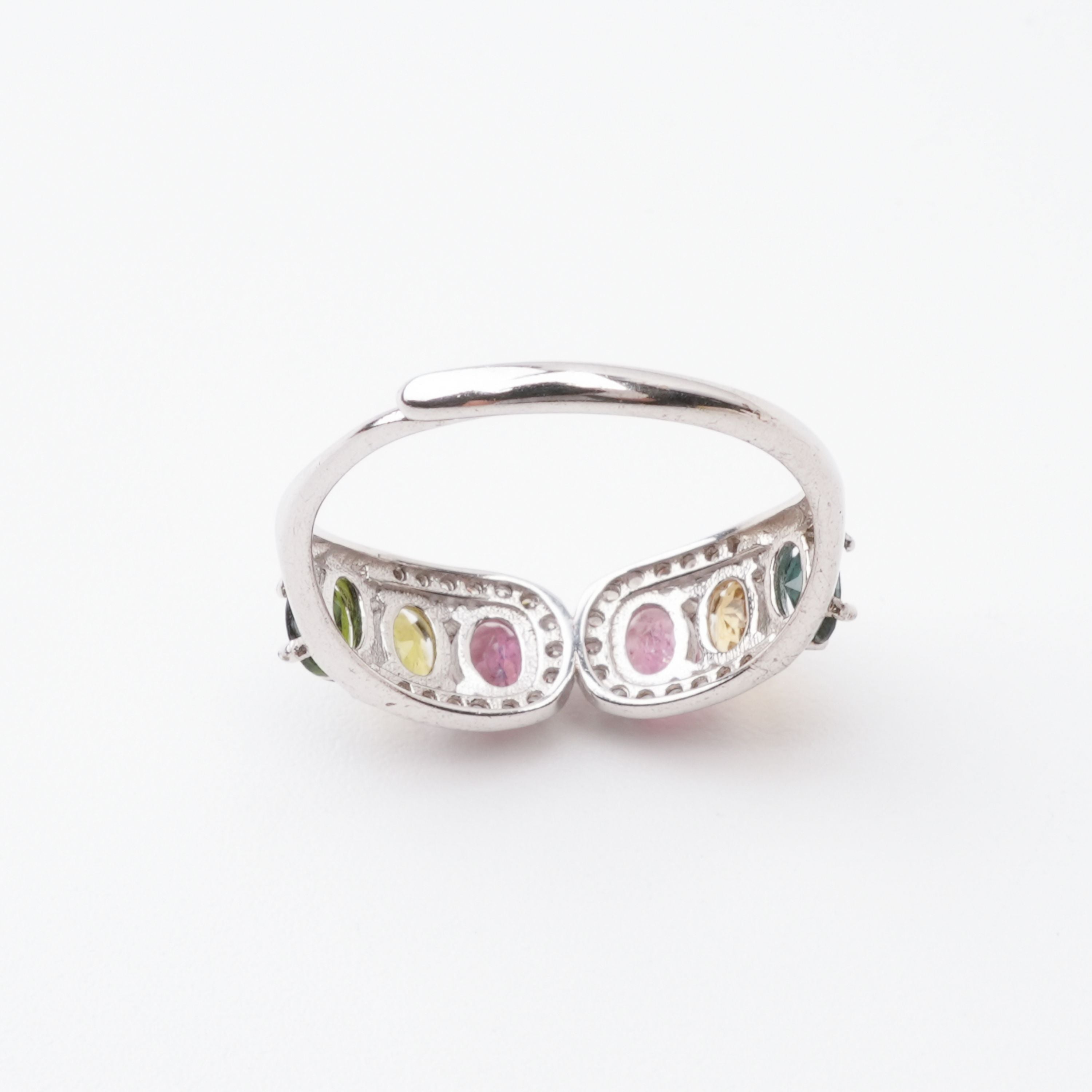 Gabriela Multicolor Tourmaline Oval Cut Crystal Sterling Silver Ring
