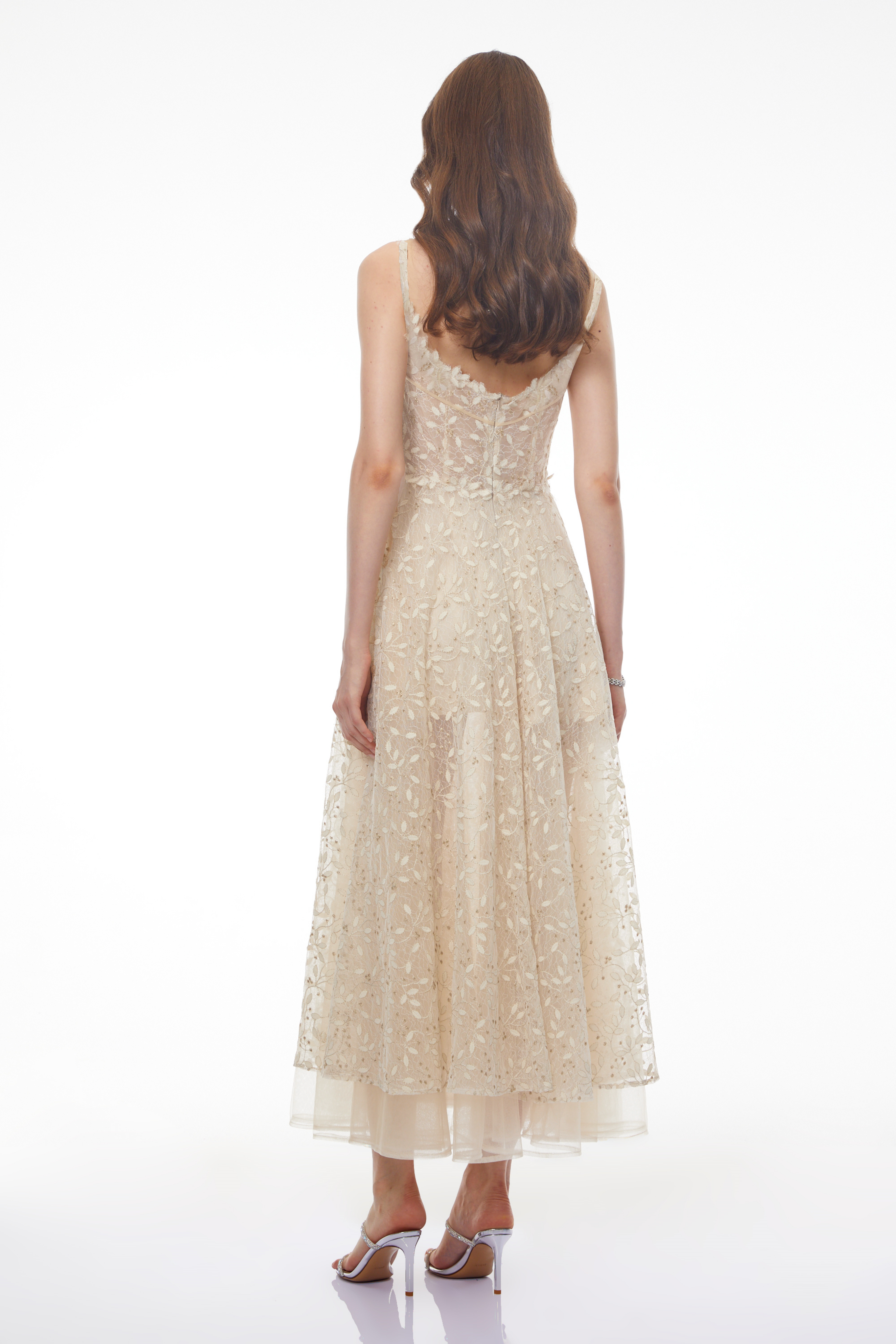 Gabriella Champagne Tulle Maxi Dress with 3D Petals