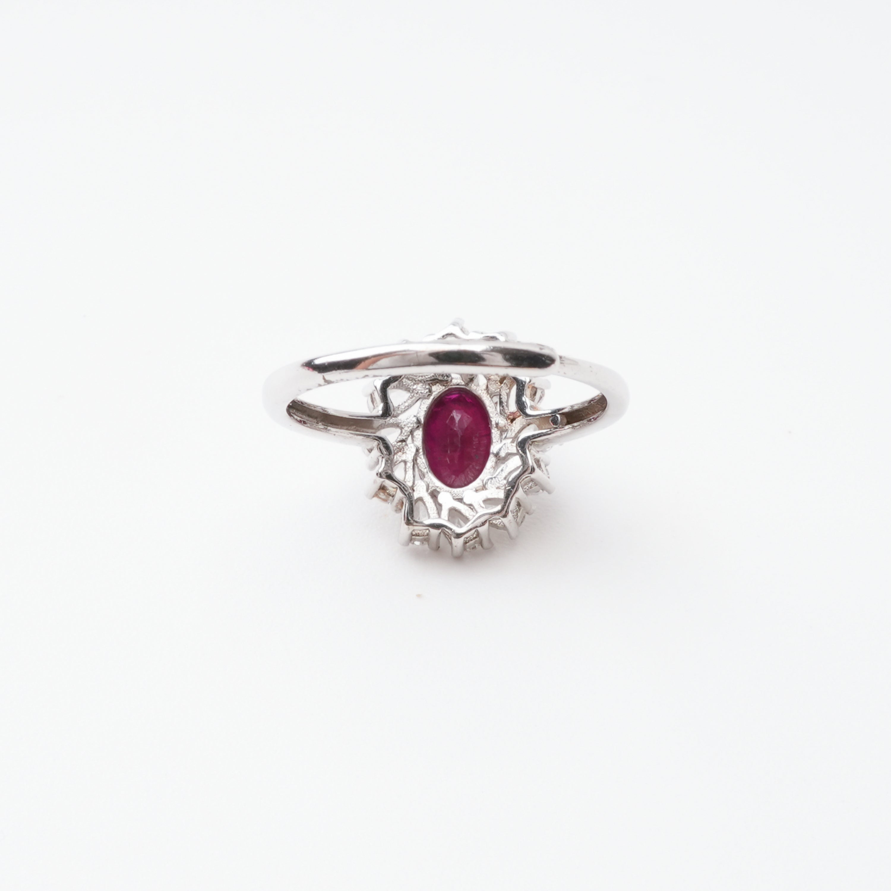 Gabrielle Ruby Floral Halo Sterling Silver Ring
