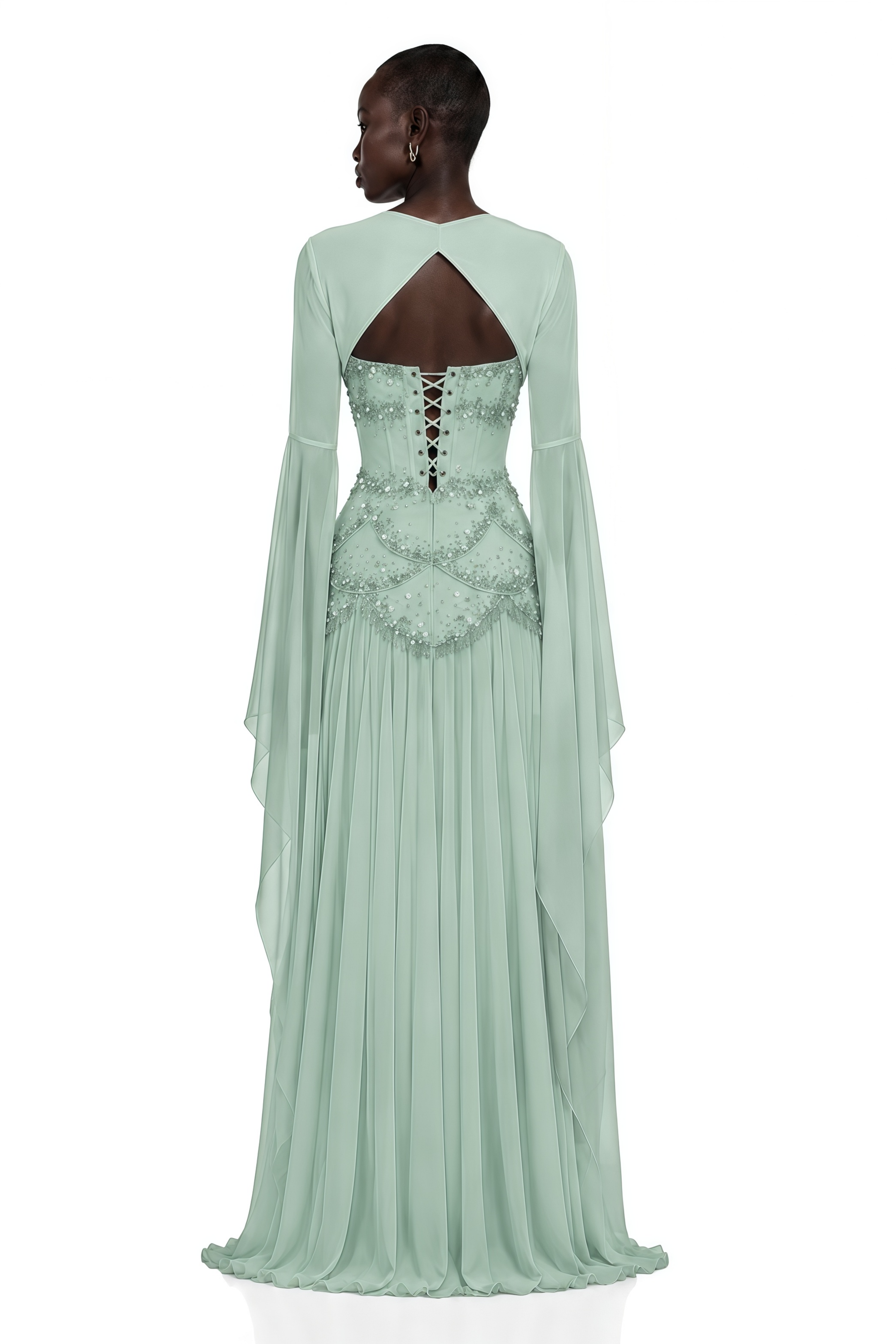 Gaëlle Green Faux-pearl-embellished Pleated Maxi Dress