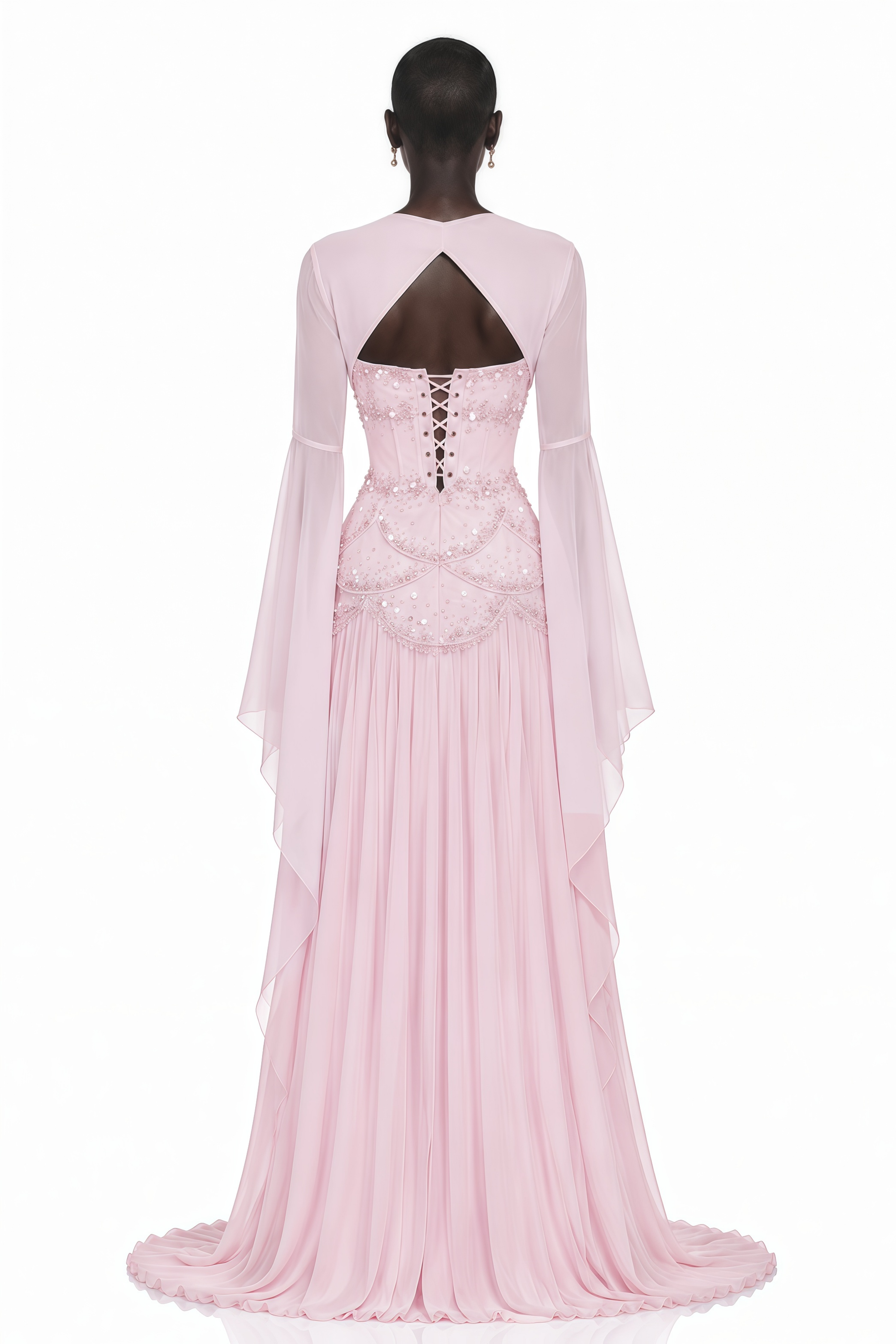 Gaëlle Pink Faux-pearl-embellished Pleated Maxi Dress