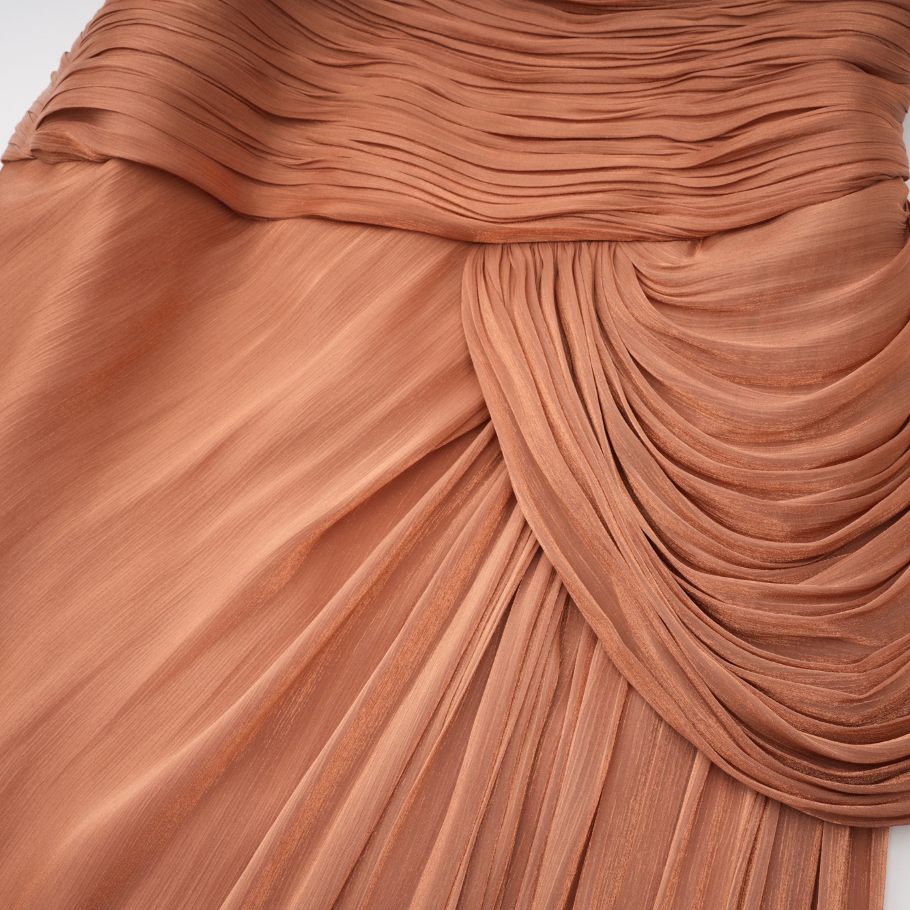 Gelsomina Gold Asymmetrical Glossy Gathered Maxi Dress (Final Sale-US Only)