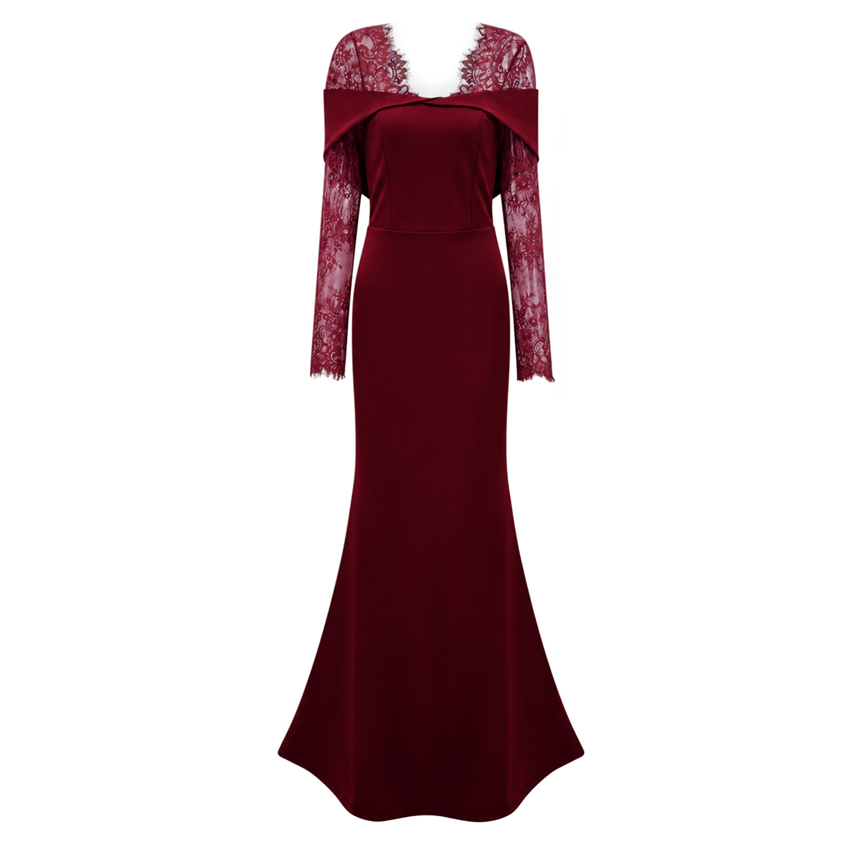Georgiana Burgundy Lace Panel Flared Maxi Gown