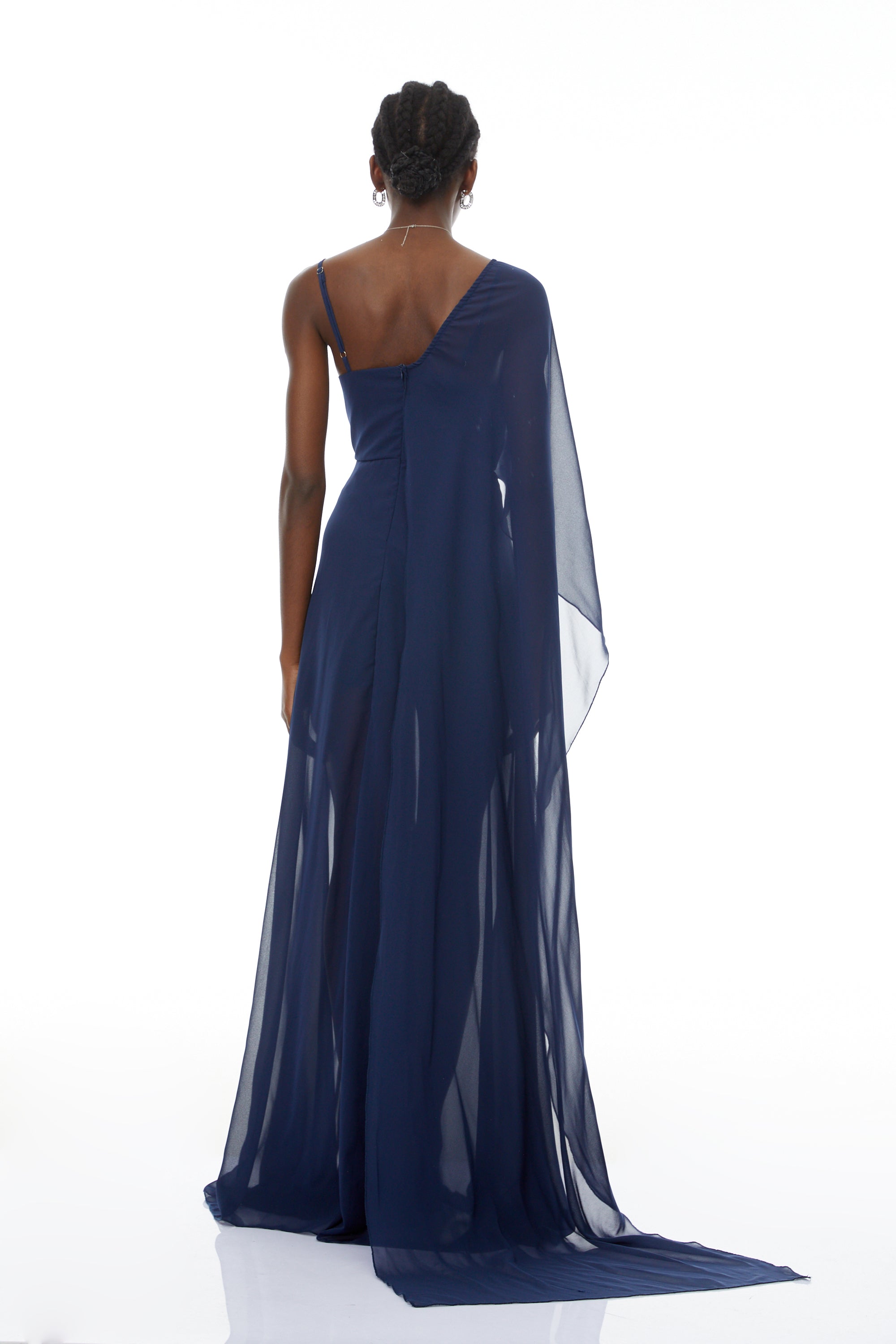 Ginevra Navy One Shoulder Cape Maxi Gown (Final Sale)