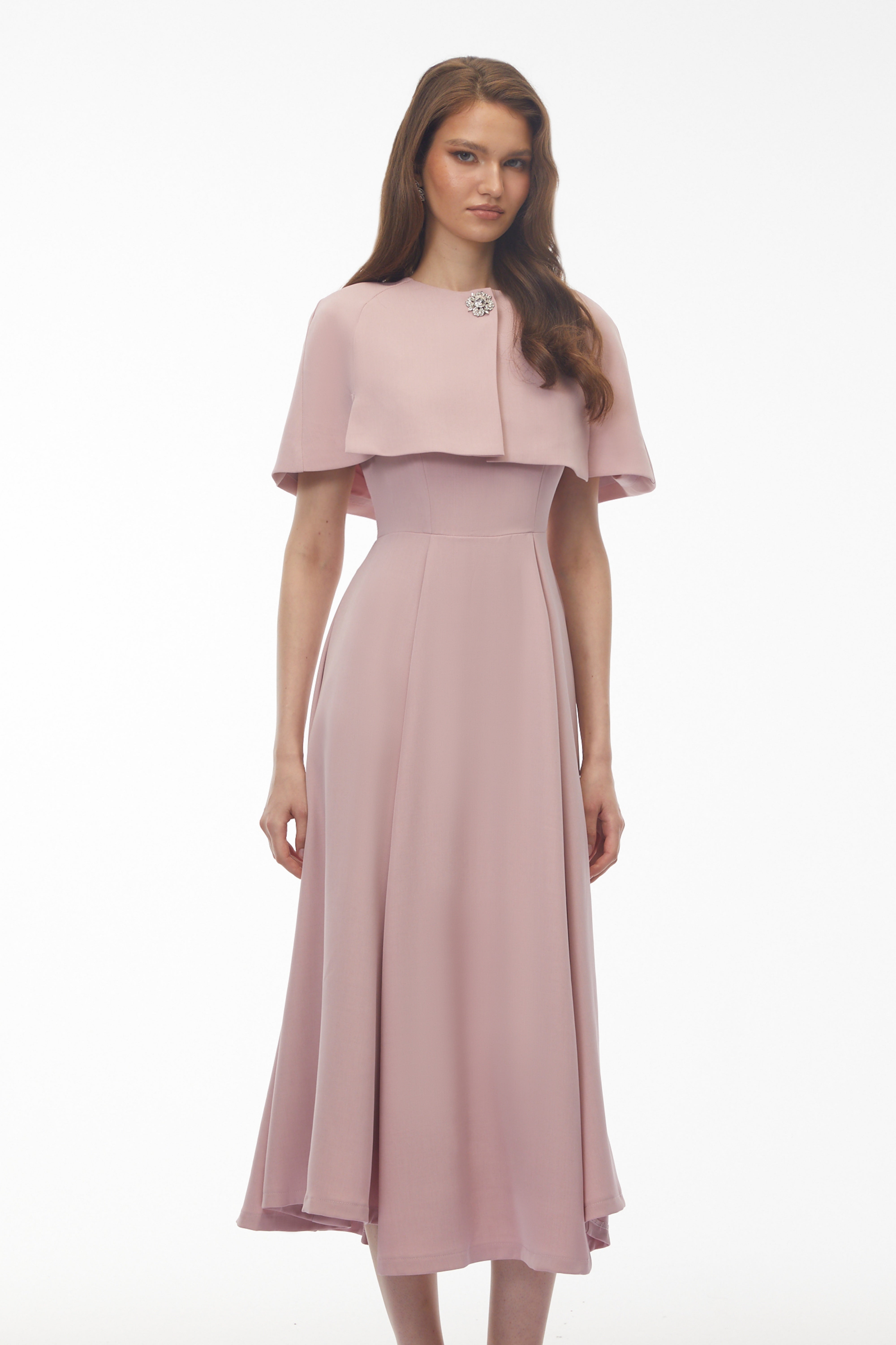 Giuliana Pink Solid Cape ＆ Midi Dress Set (Final Sale-US Only)