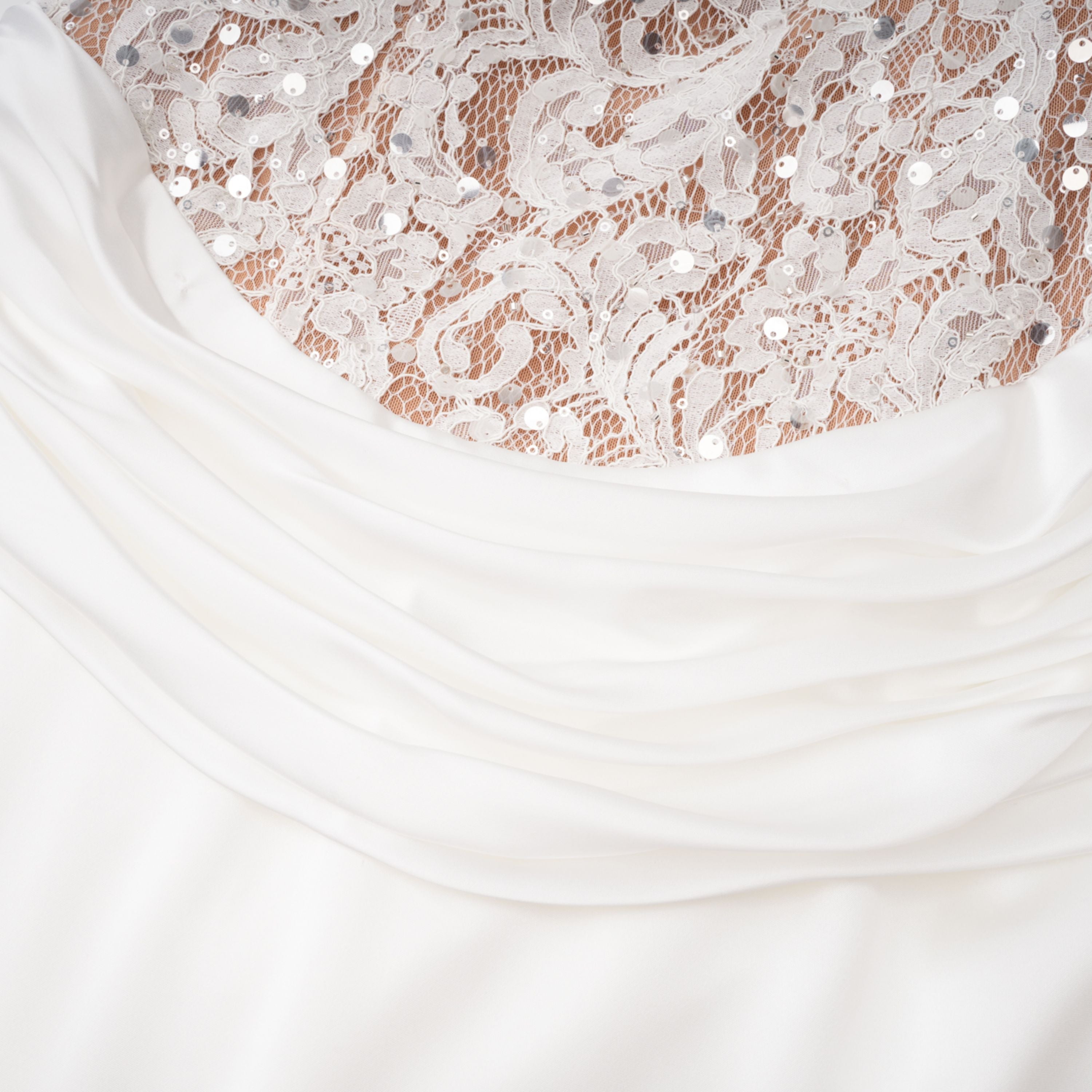 Grace White Satin Maxi Dress with Lace Panels (Final Sale)