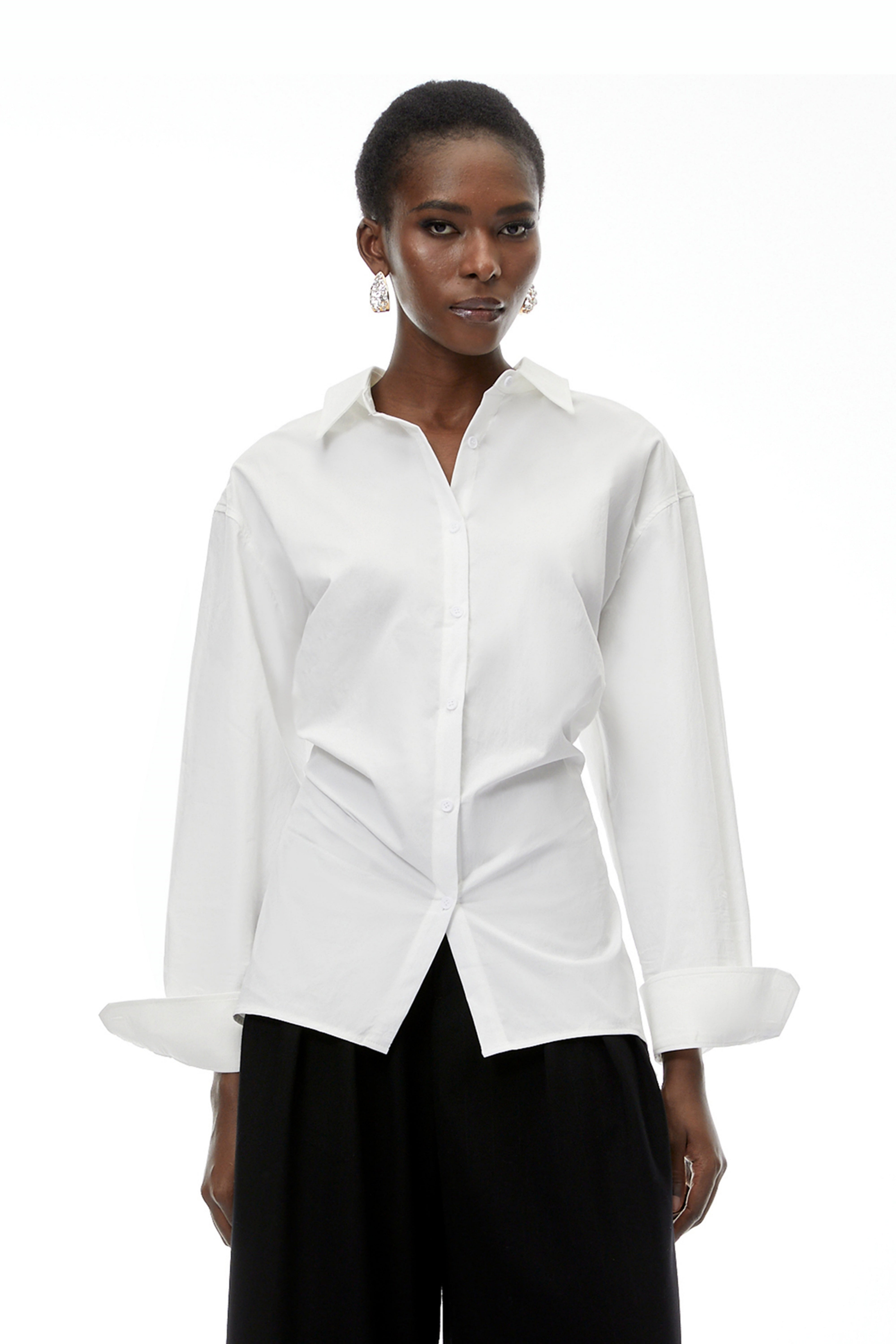 Gracie White Cinched Waist Shirt (Final Sale)