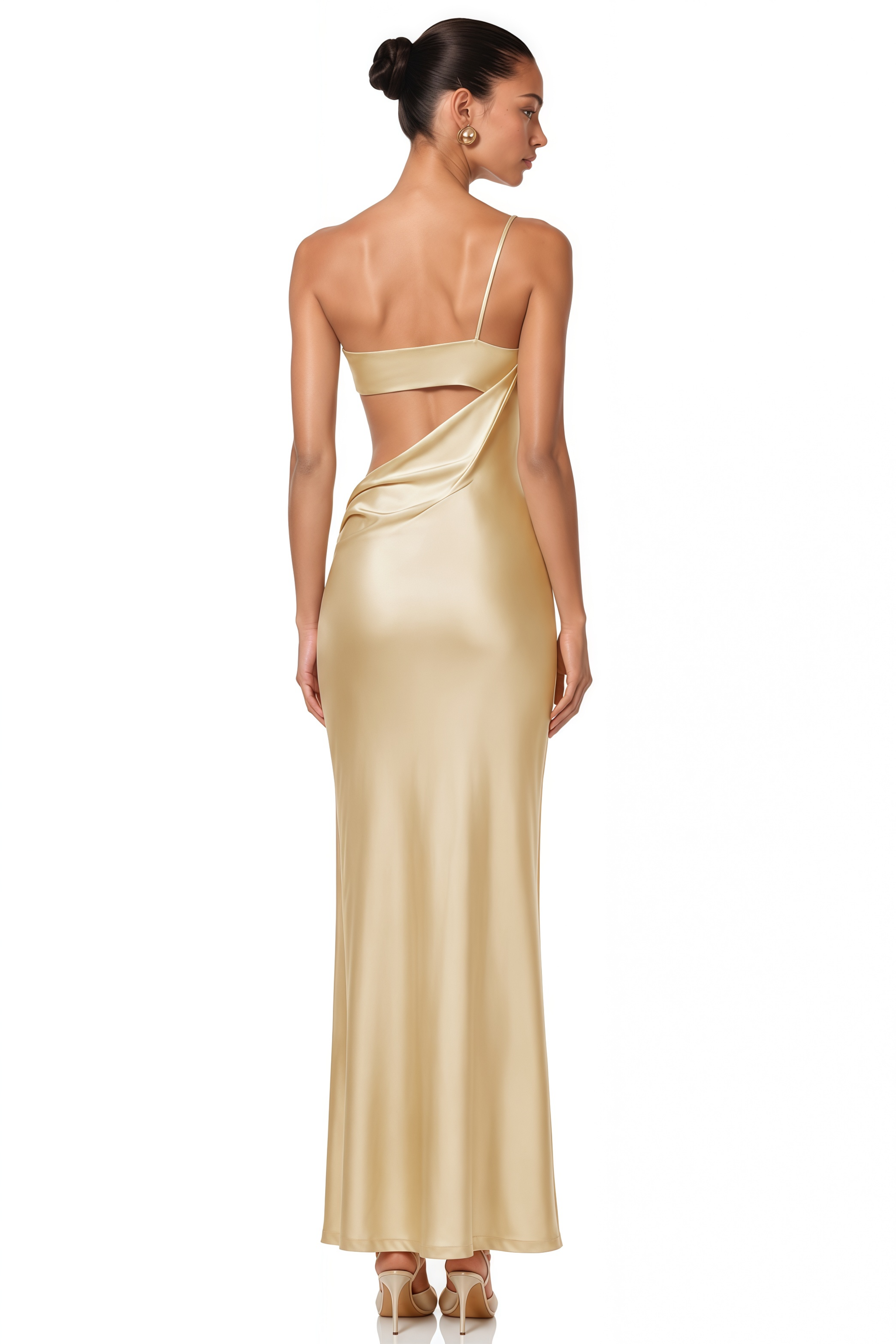 Gratiela Champagne Cut-Out Satin Maxi Dress